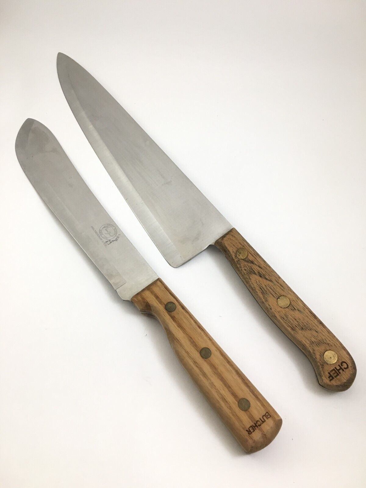 2 Vtg Carvel Hall Chef & Butcher Molybdenum Steel Knife Wood Handle Japan