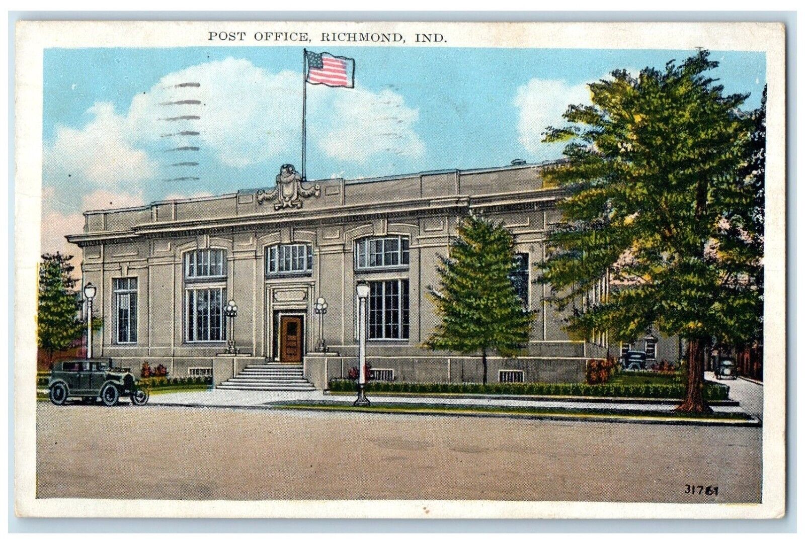 1932 Post Office Exterior Building Richmond Indiana IN Vintage Antique Postcard