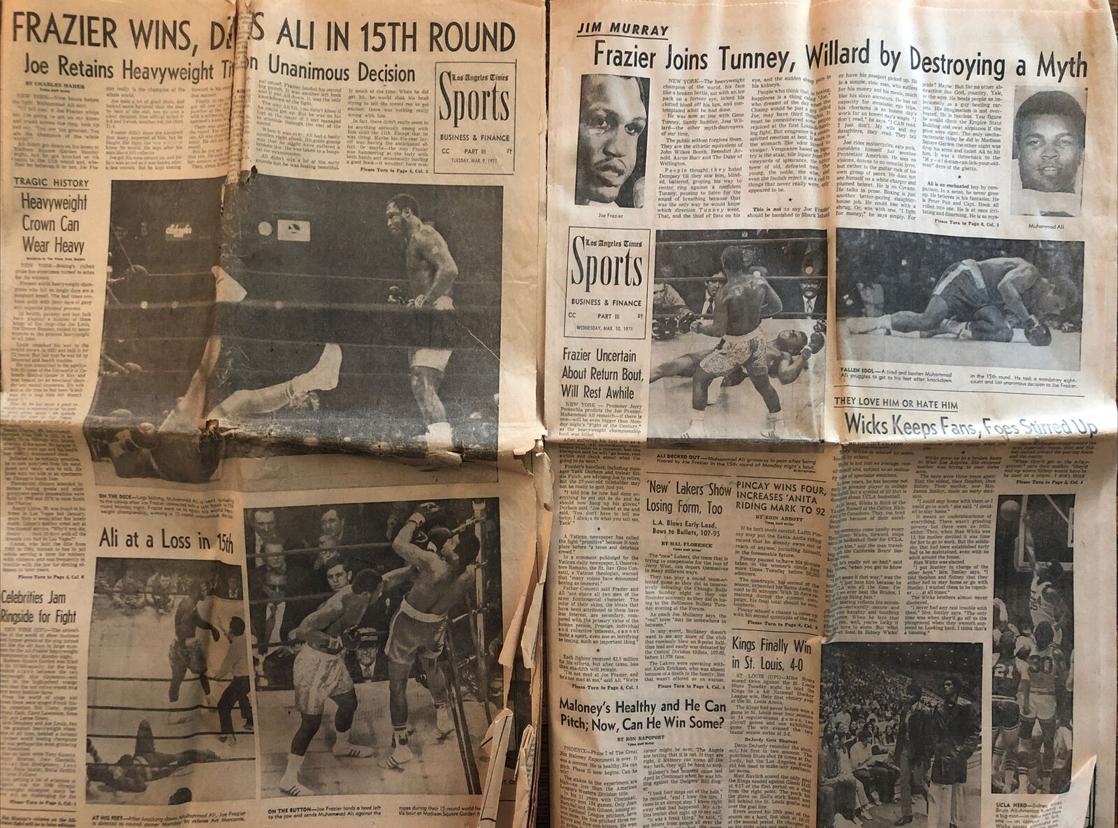 Muhammad Ali vs Joe Frazier- Original LA Times Newspaper Lot 2 Wicks UCLA