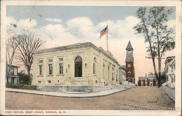 1916 Nashua,NH Post Office,West Front Hillsborough County New Hampshire Postcard
