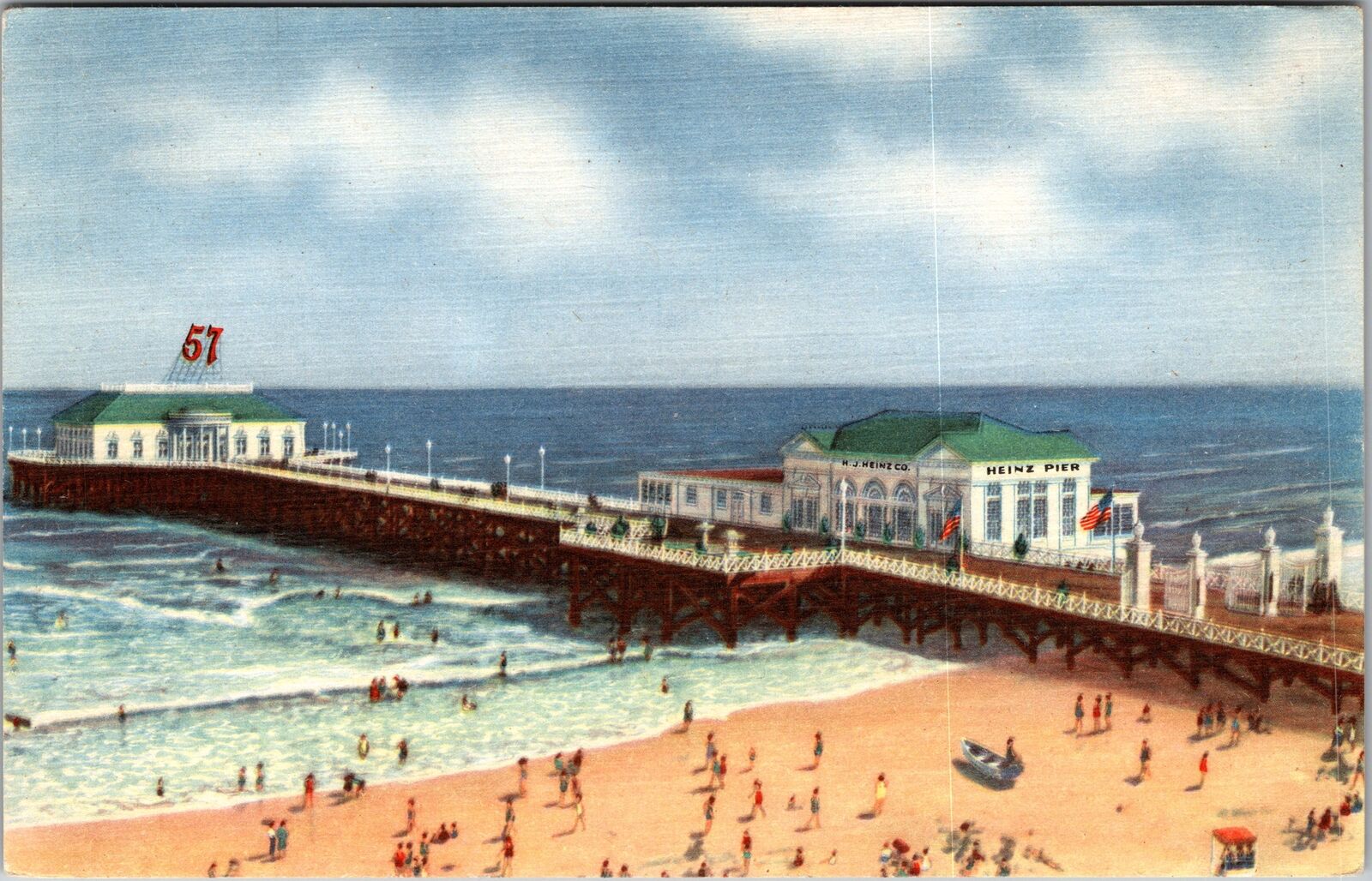 Atlantic City NJ-New Jersey, Heinz Ocean Pier, Beach Vintage Souvenir Postcard