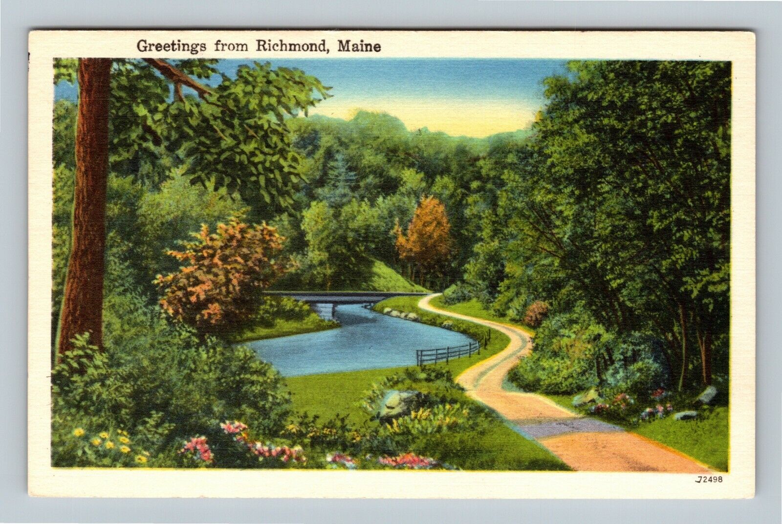Richmond ME, Scenic Greetings, Water, Road, Maine Vintage Postcard