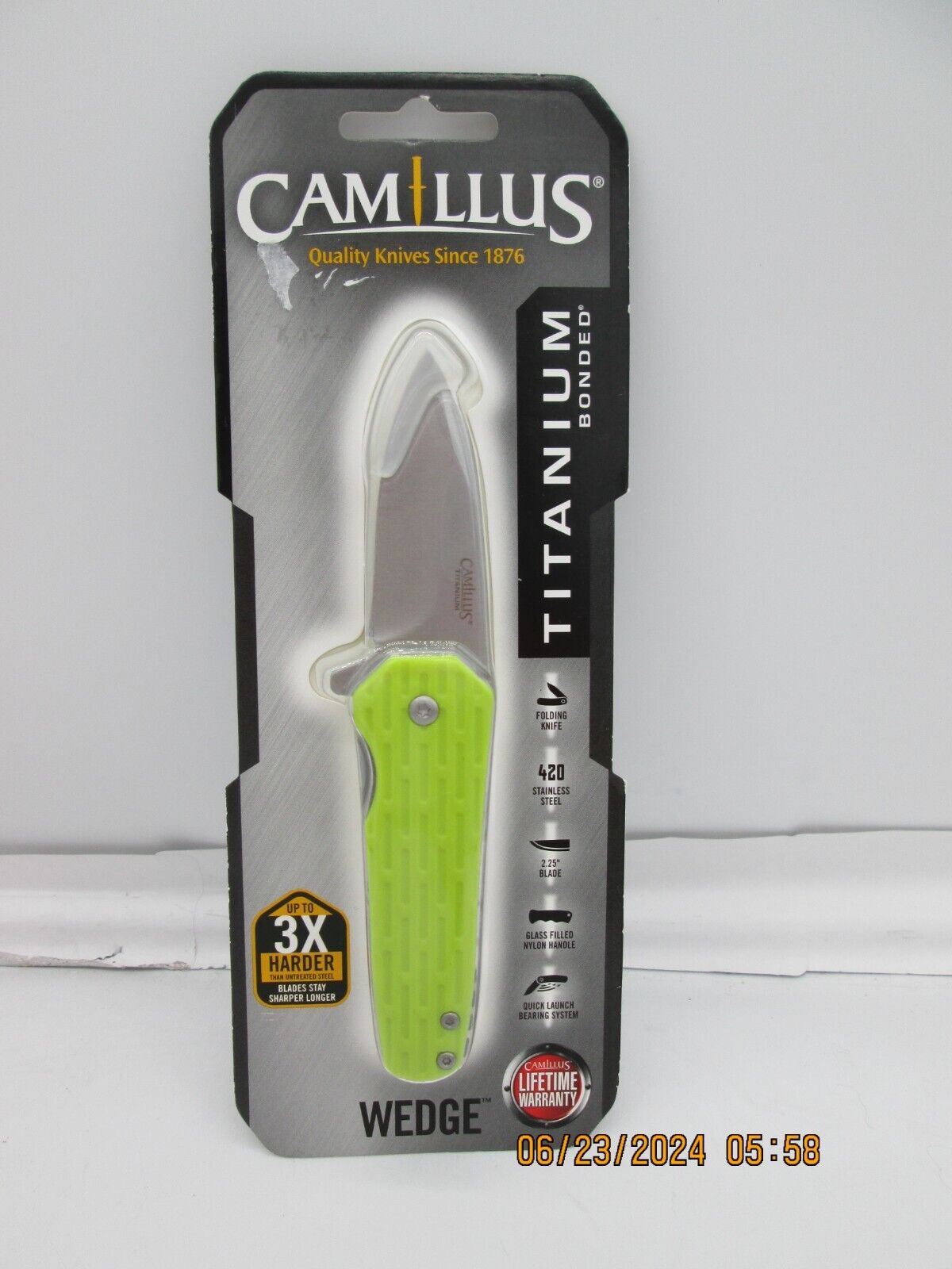 Camillus Titanium Wedge Neon Green Handle Pocket Knife E1
