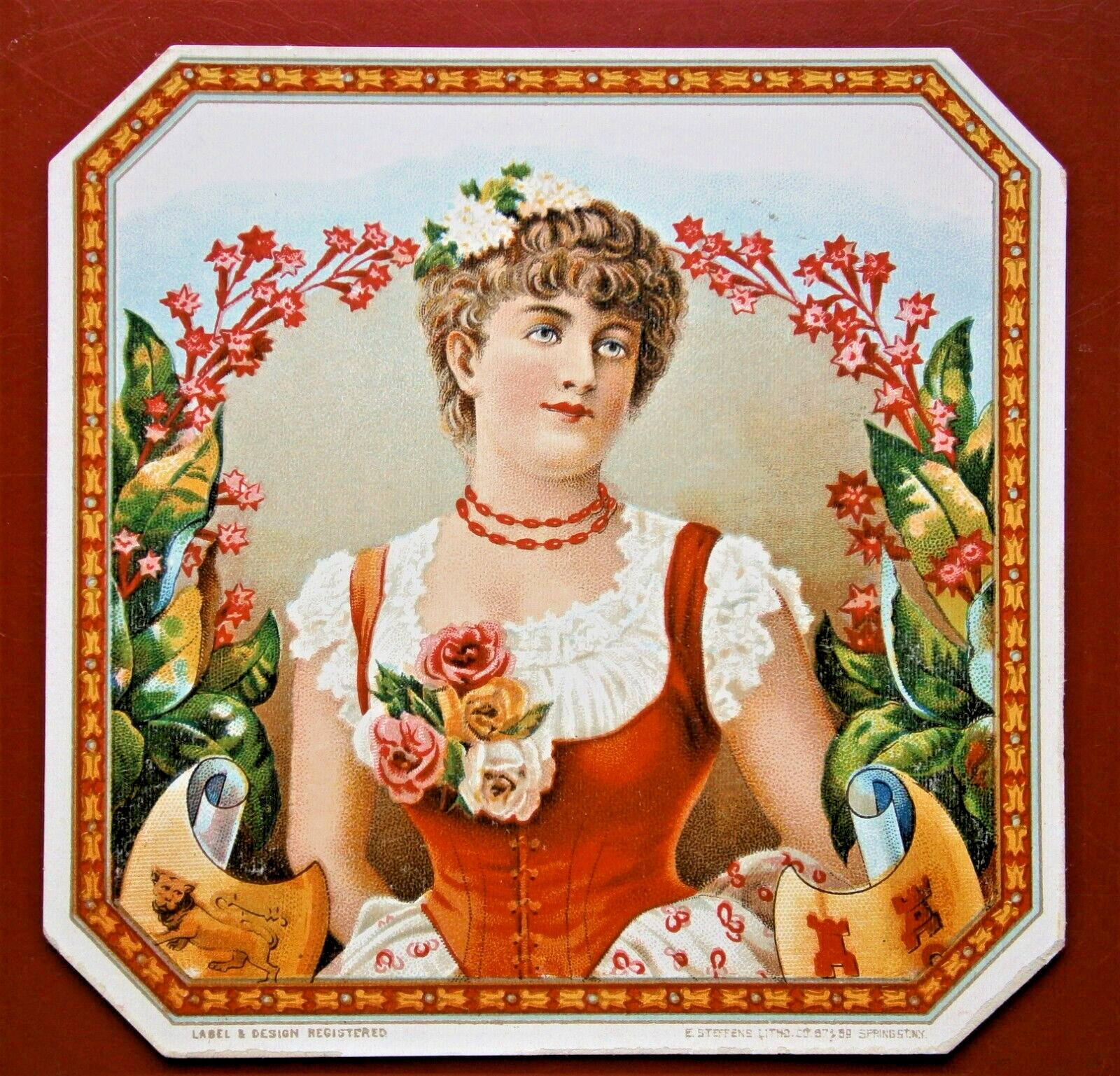 Generic Outer Cigar Label with Image of Young Woman with Flowers, early 1900\'s
