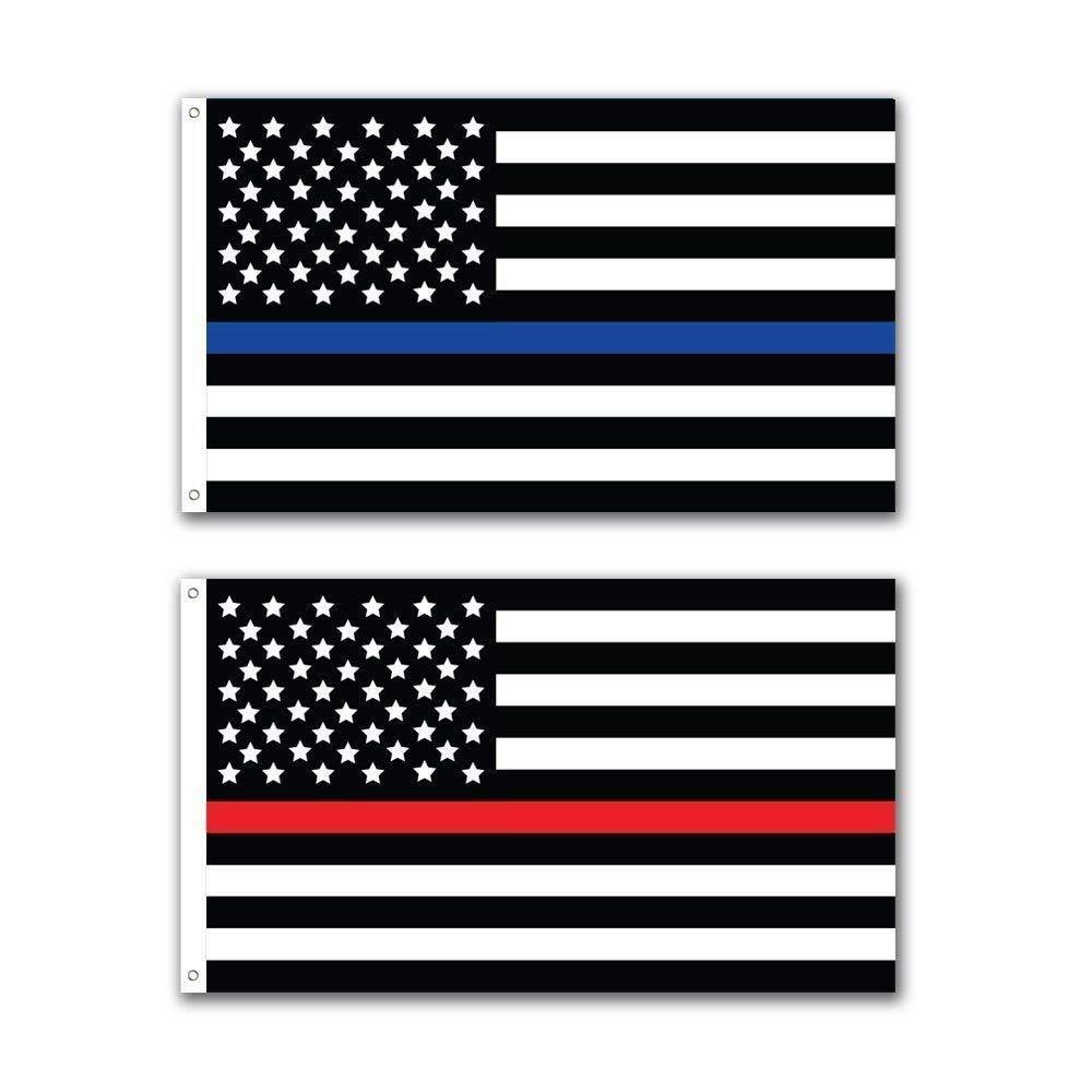 3x5 USA Thin Blue and Red Line Flag 2 Flags Premium Set Honor Police and Fire 