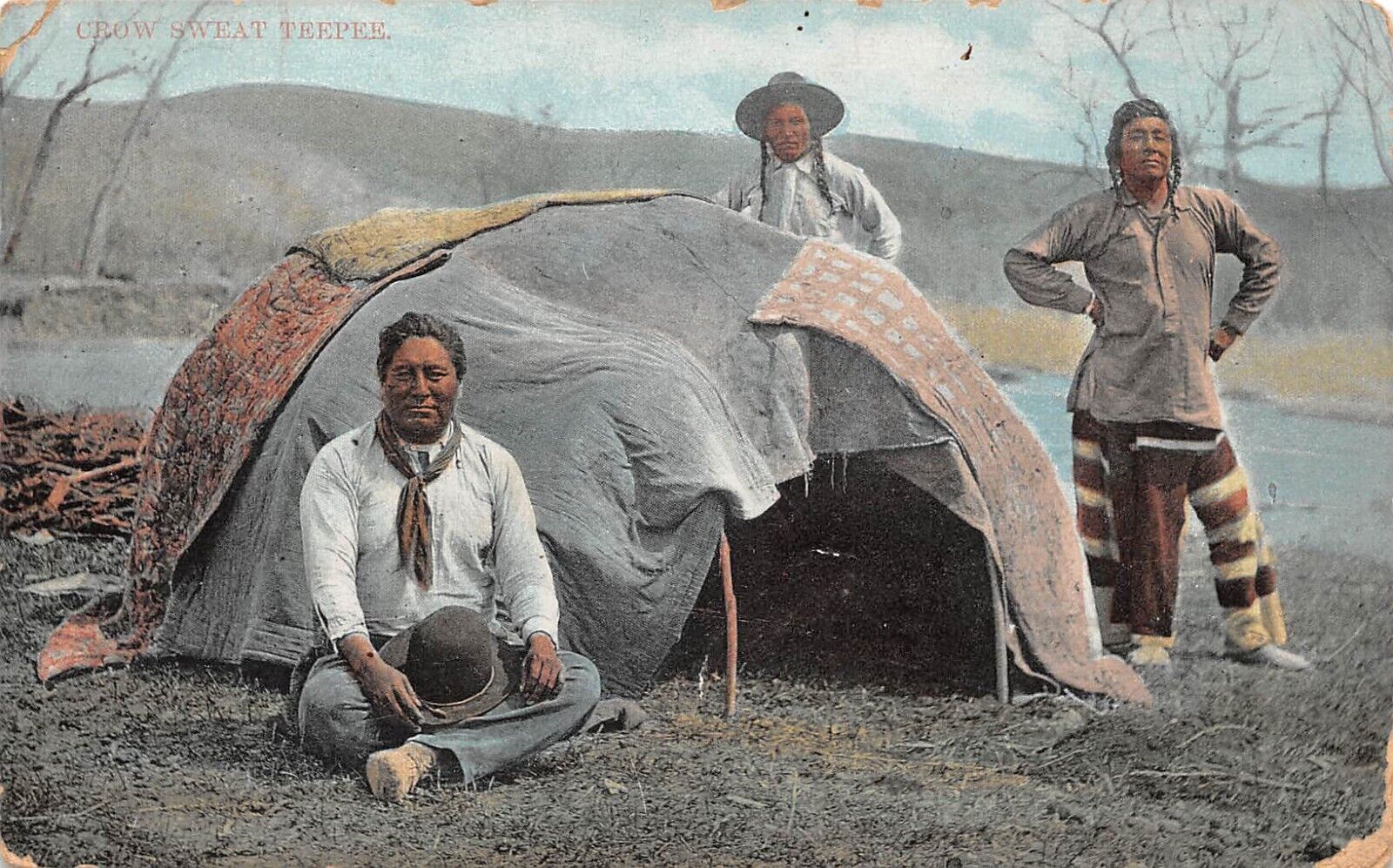 Native American Indians Crow Sweat Teepee 1907 Postcard