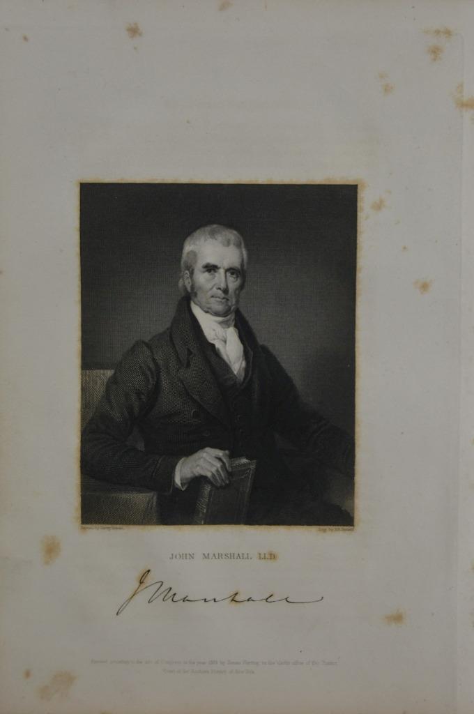 Antique Chief Justice Supreme Court John Marshall 1834 Engraving Art
