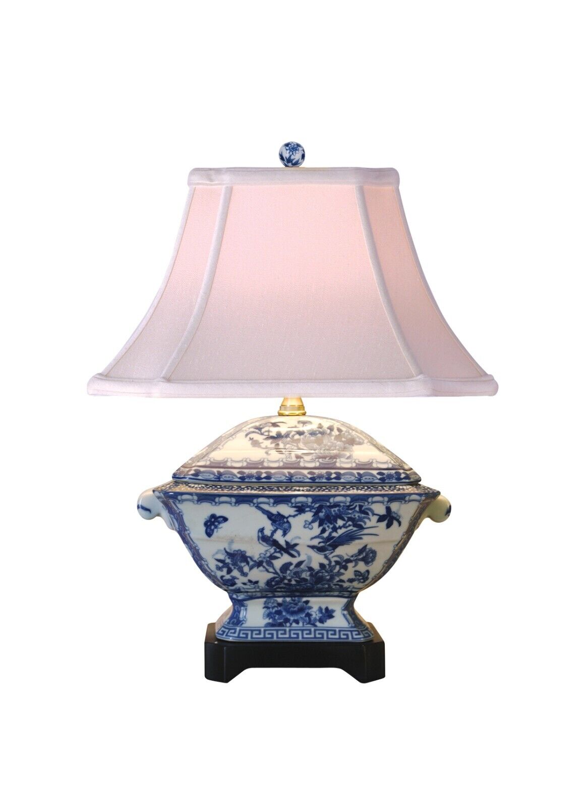 Exquisite Classic Blue and White Porcelain Table Lamp with Traditional Bird Flo