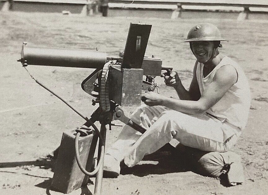 US MARINE CORPS BANANA WARS MARINE w/M1917A1 BROWNING MACHINE GUN IDd PHOTO 1925