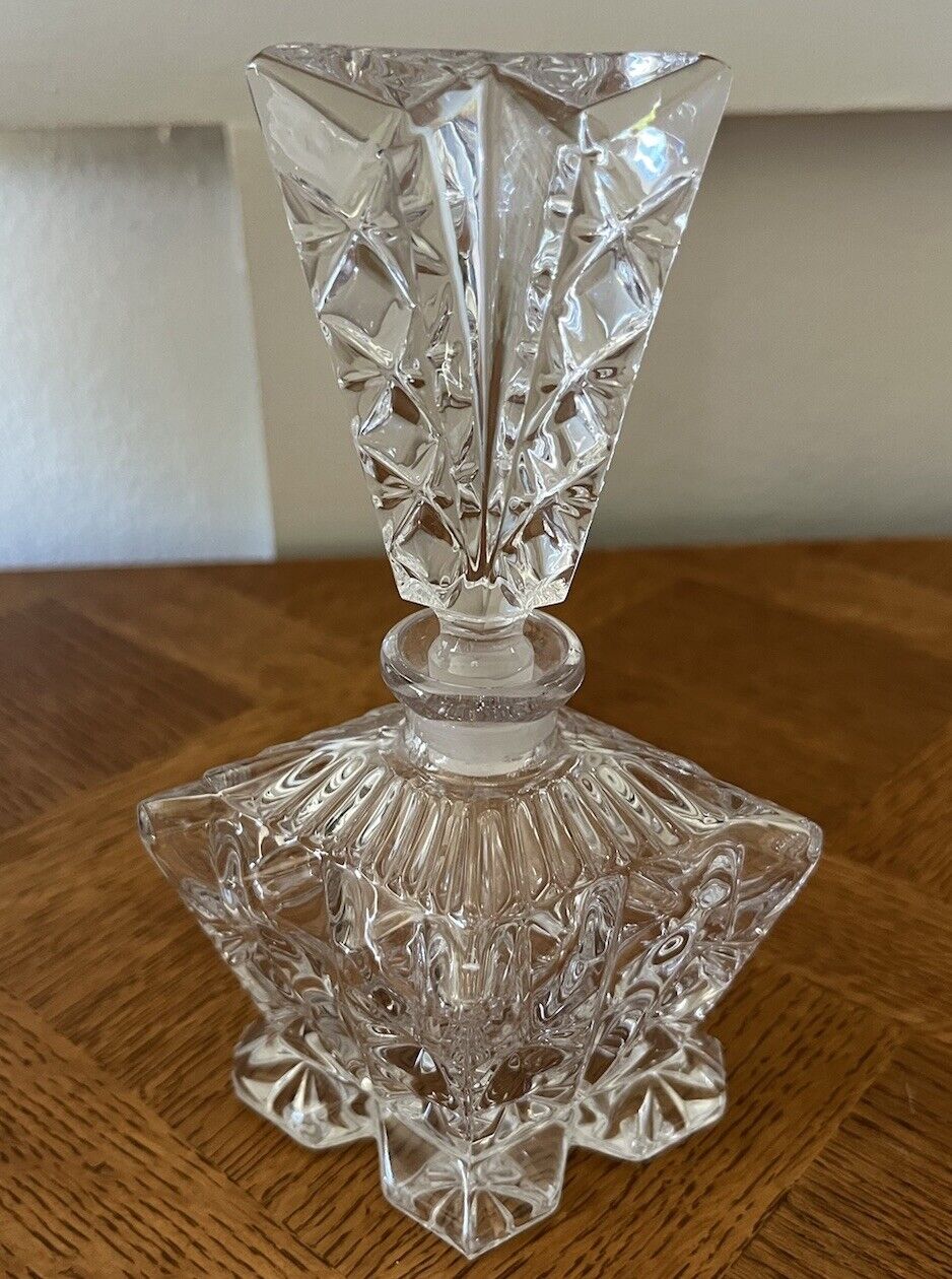 Perfume Bottle Vintage Cut Glass Empty 7”X4” Preowned Never Used