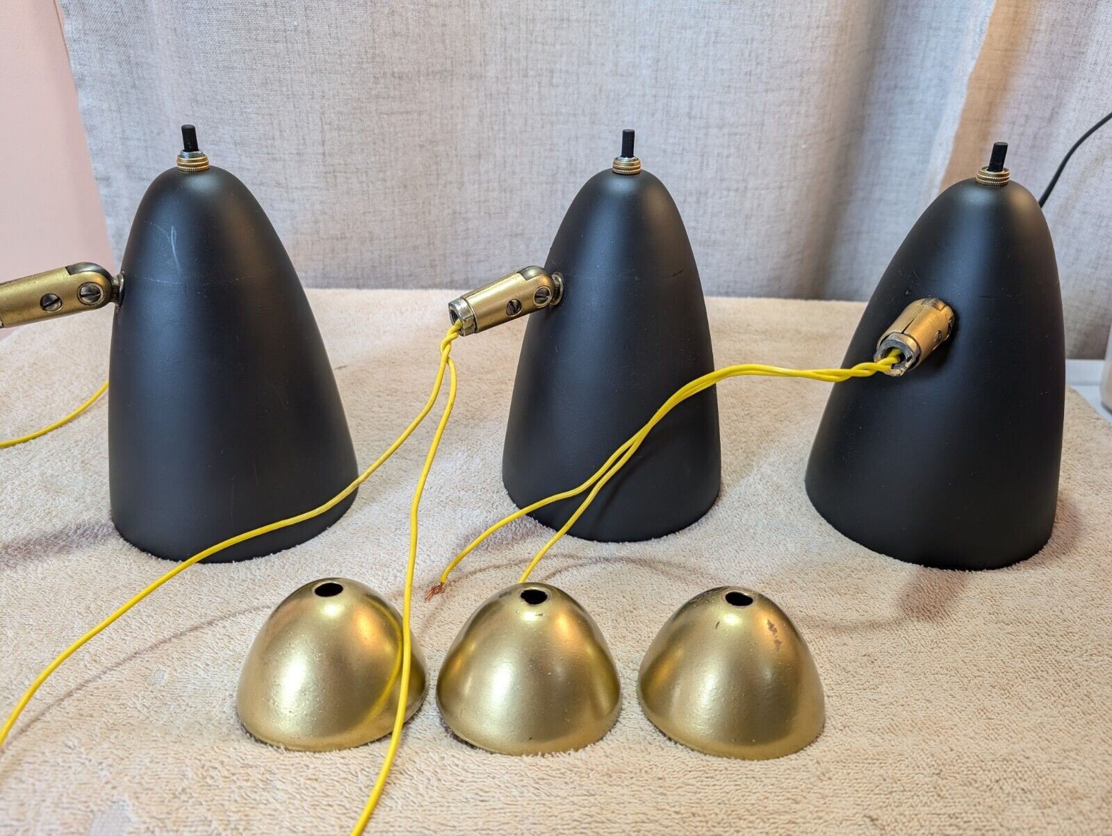Lot of 3 Gerald Thurston Lightolier Cone Bullet Shades For Tension Pole Lamp MCM