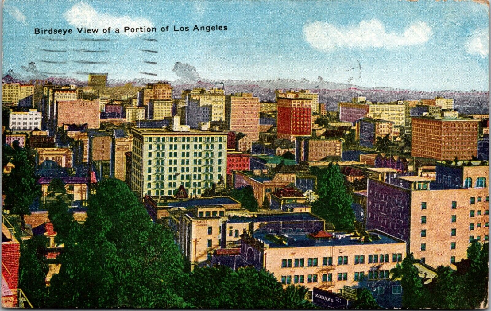 Los Angeles California Postcard Birdseye View Of A Portion Of Los Angeles