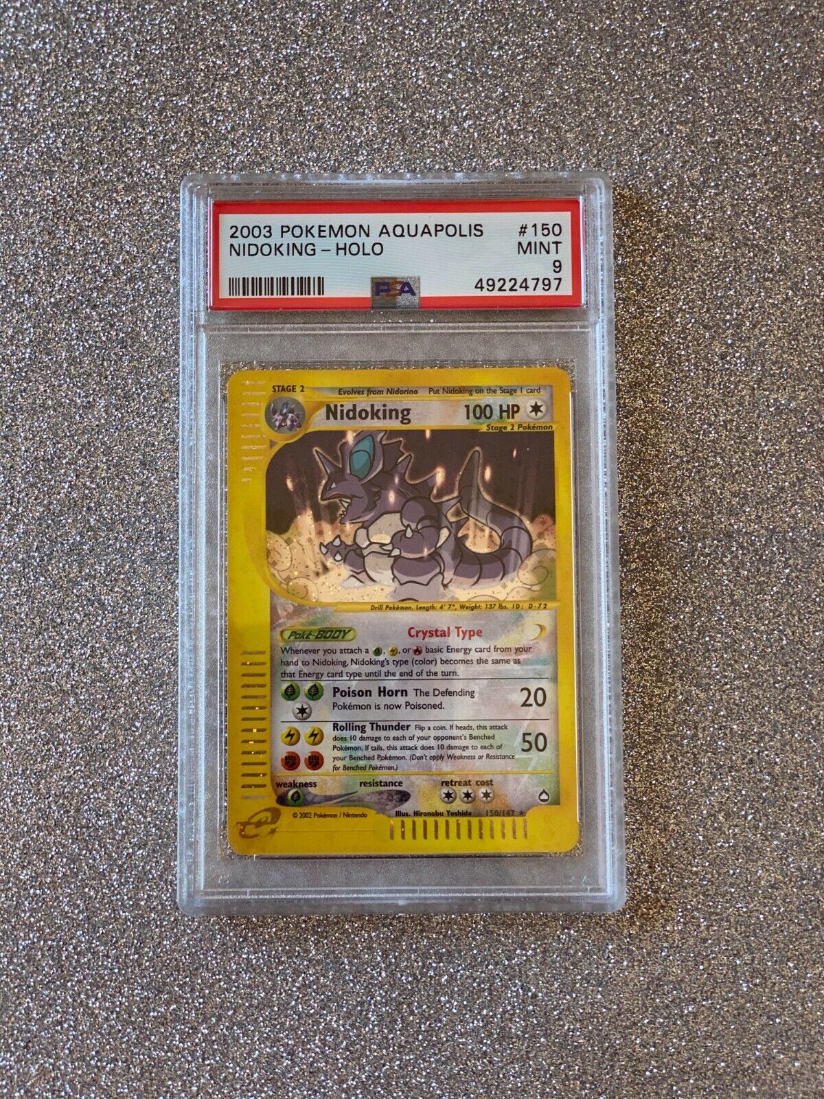 Nidoking Crystal (SECRET RARE) Pokemon Card Graded PSA 9