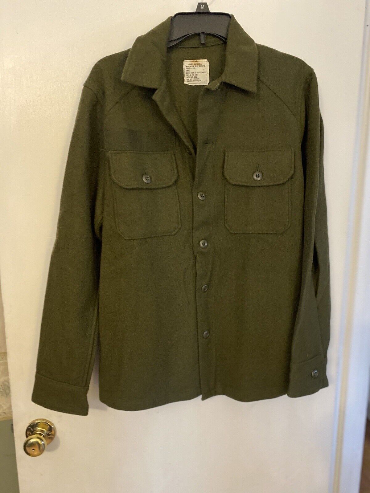 Vintage Military Jacket 1960s Army Coat Olive Green Wool M