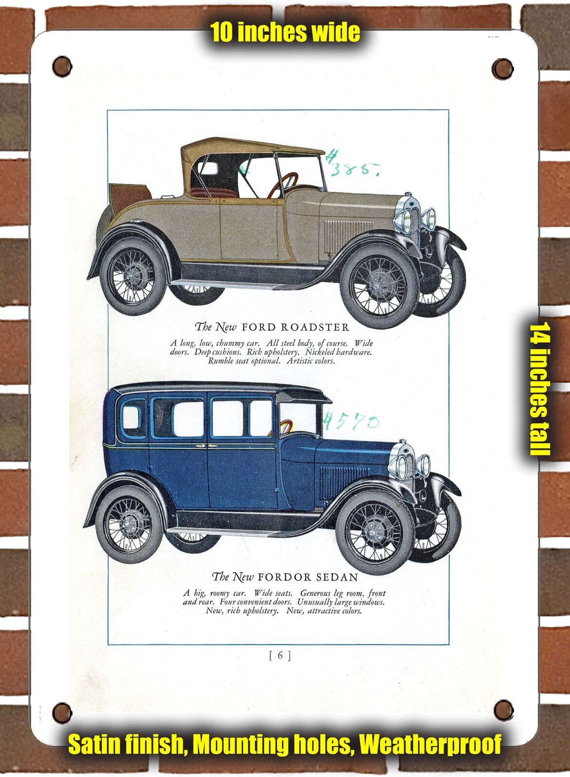 METAL SIGN - 1928 Model A Roadster Fordor Sedan - 10x14 Inches