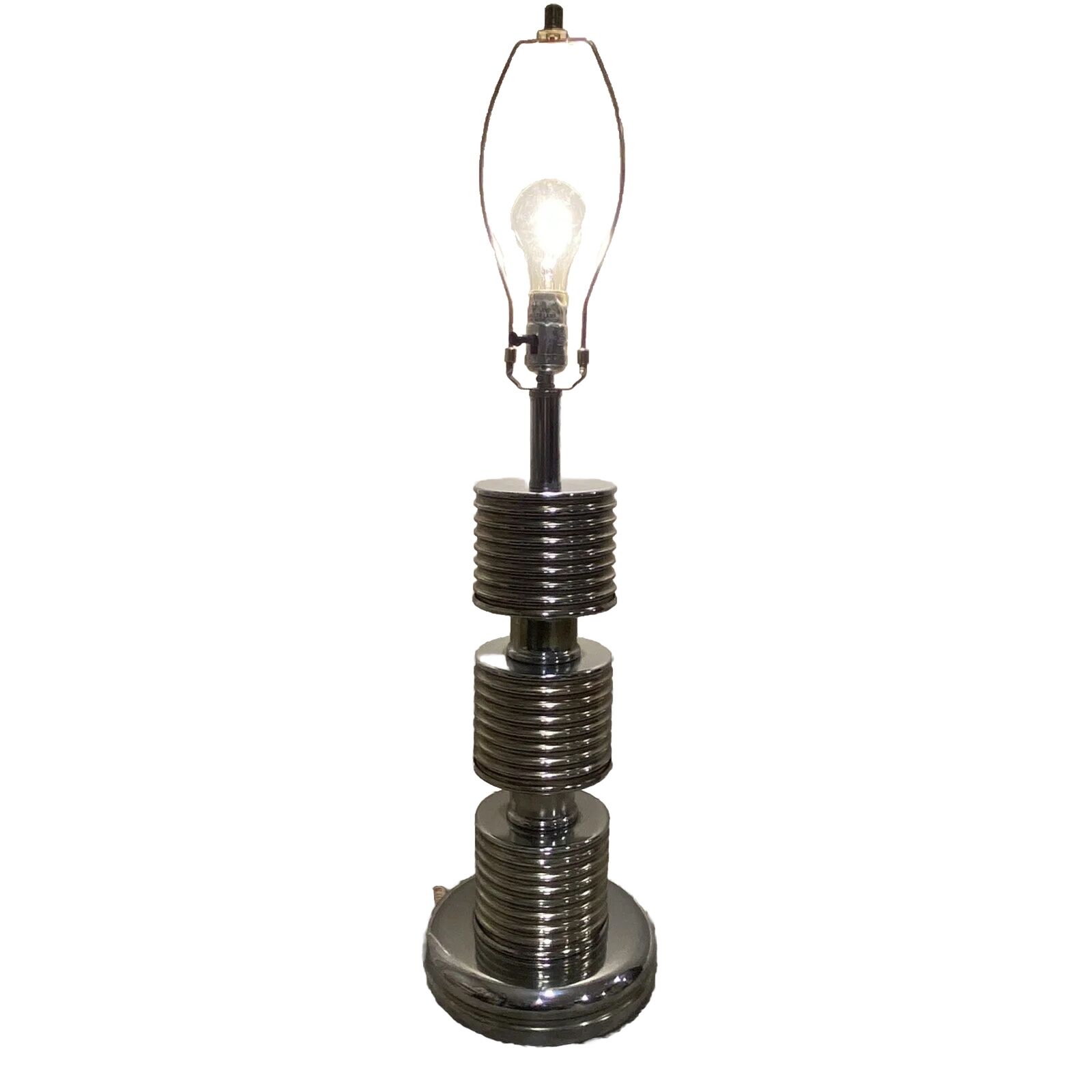 Vintage Art Deco Chrome Table Lamp Industrial Cylinder MCM Lighting 1970’s-80’s
