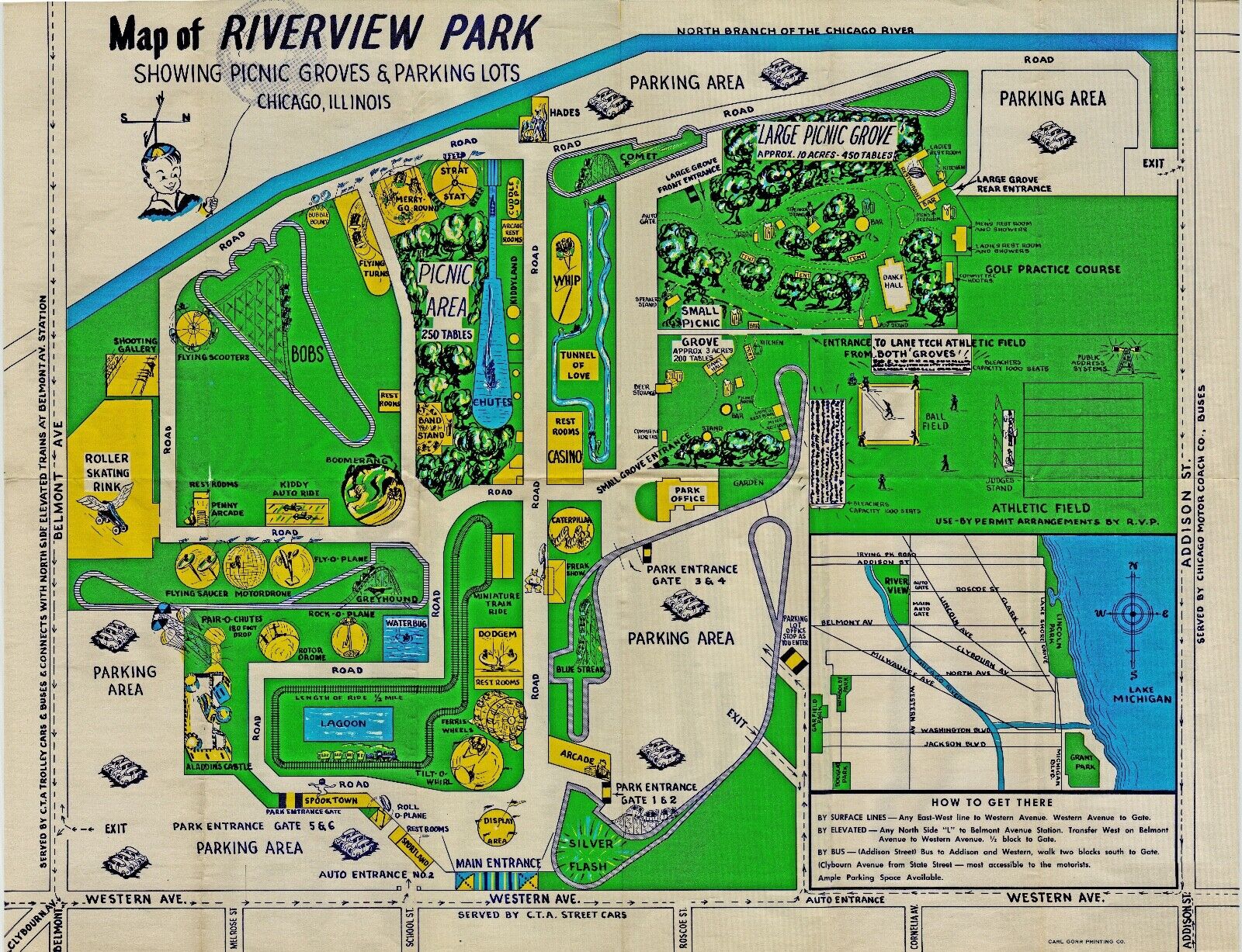 Map of Riverview Park, Chicago 1940 Repro 8 X 10