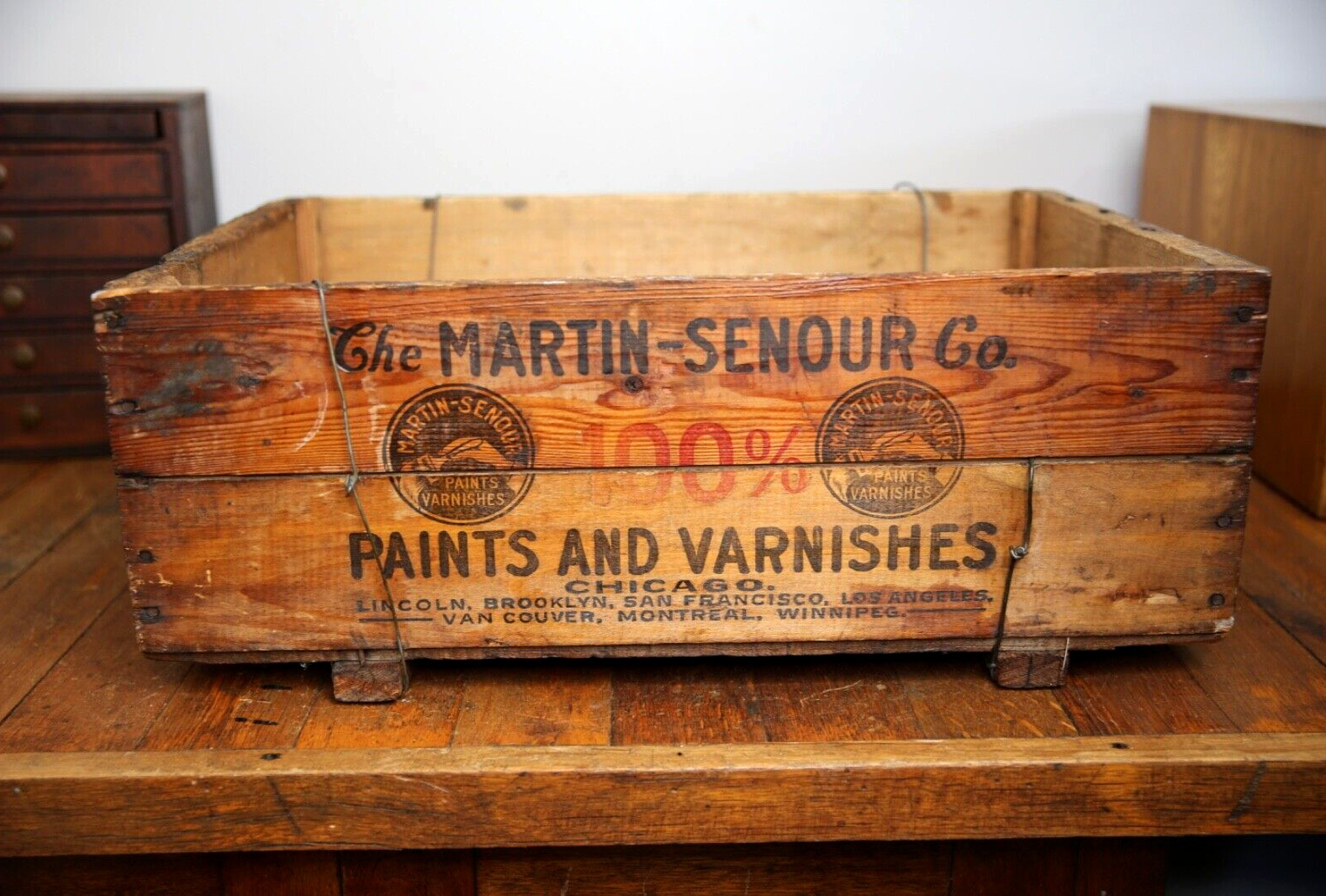 Vintage Martin Senour Monarch Paint Varnish Wood Crate Box Advertising Sign RARE