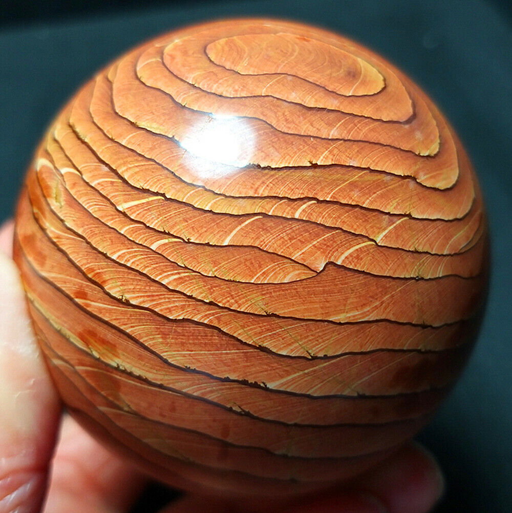 TOP 347G 62MM Natural Polished Wood grain stone Crystal Sphere Ball Healing A737