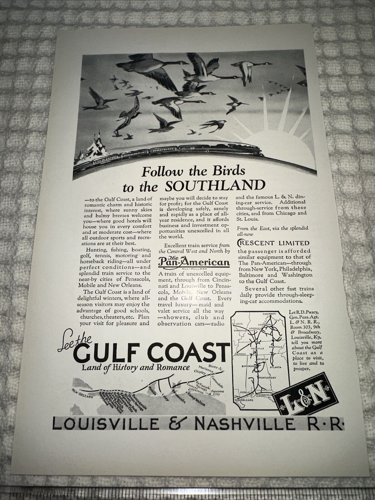 Louisville and Nashville ￼￼( Print Ad ) 1927, Follow The Birds To The Southland