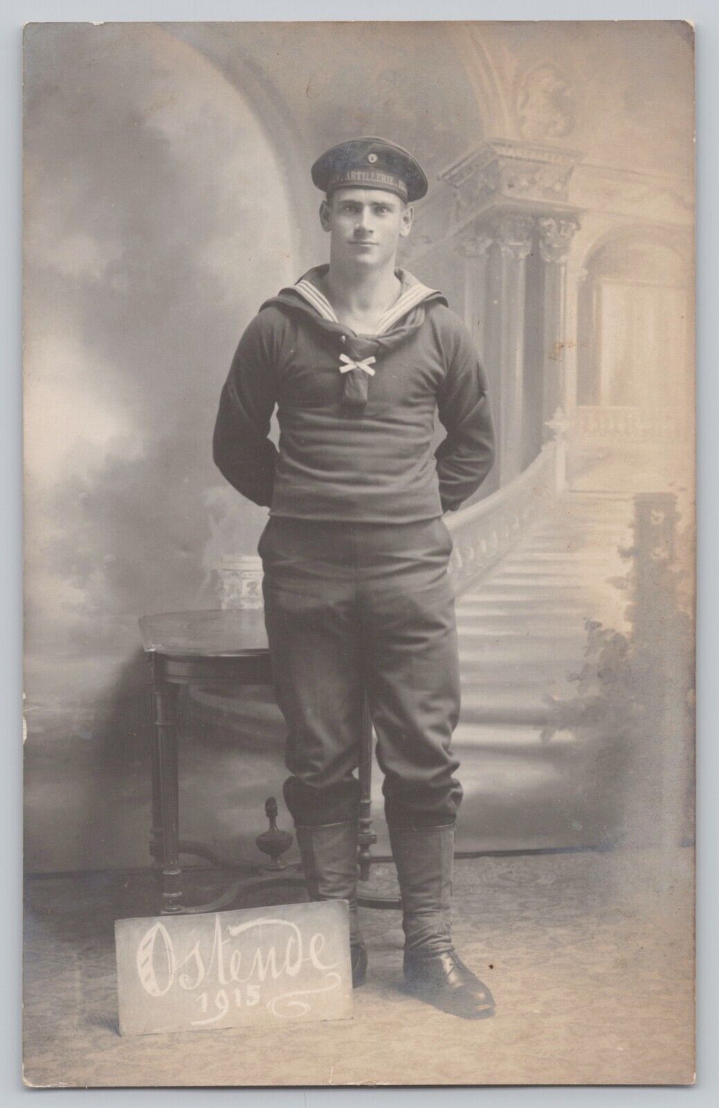 WWI German Handsome Sailor RPPC Studio Portrait Artillery Postcard V*