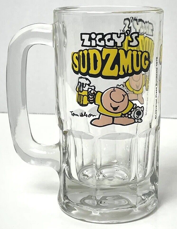 Vintage 1979 ZIGGY Sudzmug Beer Mug Glass Tom Wilson Cartoon
