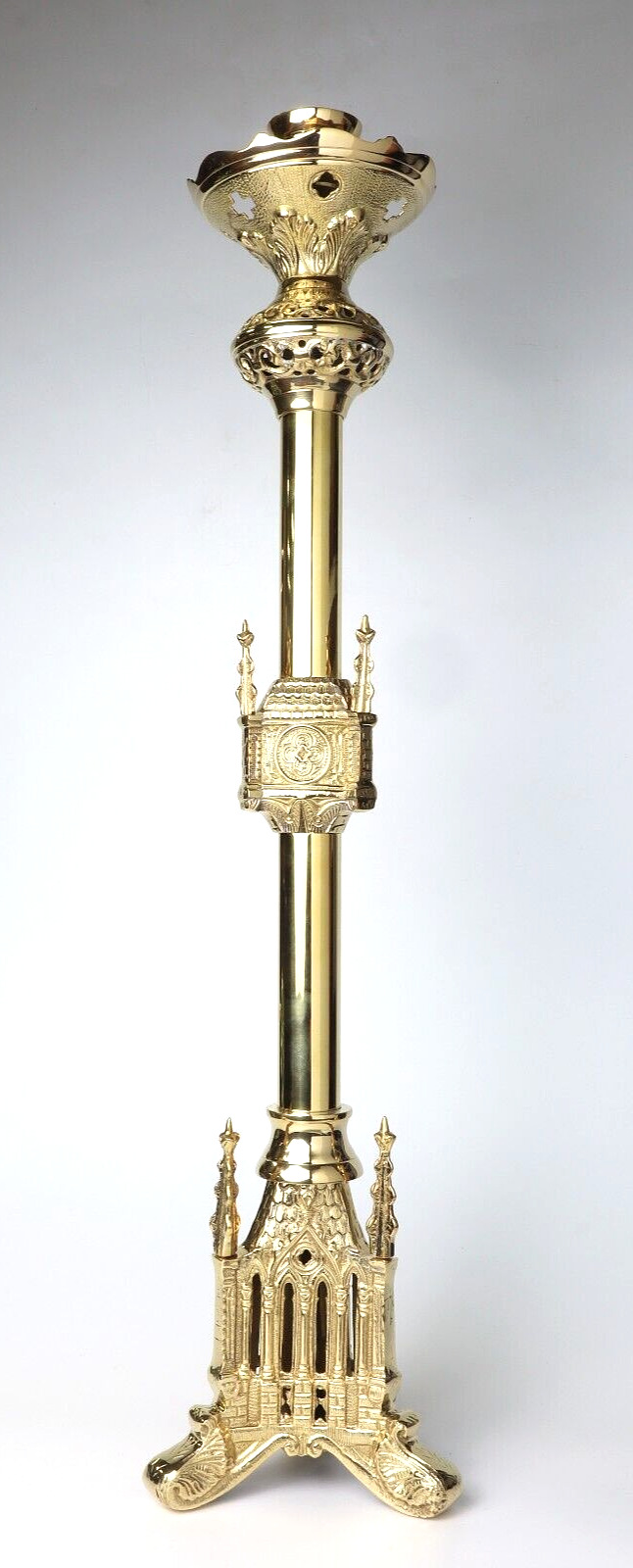 Polished Brass Ornate 1-2 Inch Socket Candle Holder Altar Candlestick 25 In