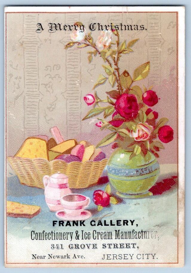 1880\'s JERSEY CITY NJ ICE CREAM CONFECTIONERY FRANK GALLERY CHRISTMAS TRADE CARD