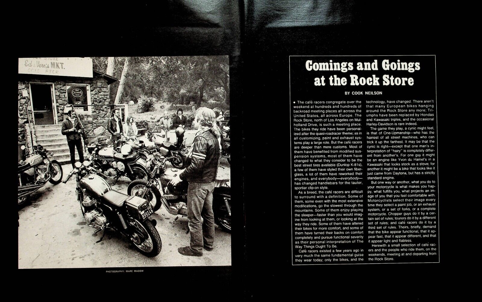 1973 Mulholland Drive Rock Store Cafe Racer Motorcycles - 5-Page Vintage Article