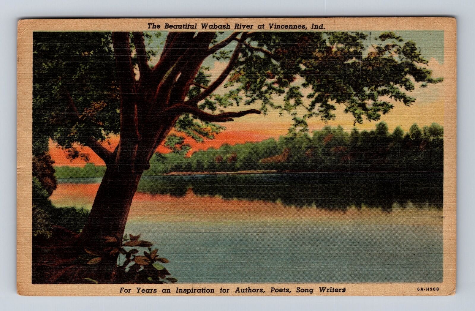 Vincennes IN-Indiana, Famous Wabash River At Sunset, Vintage c1947 Postcard