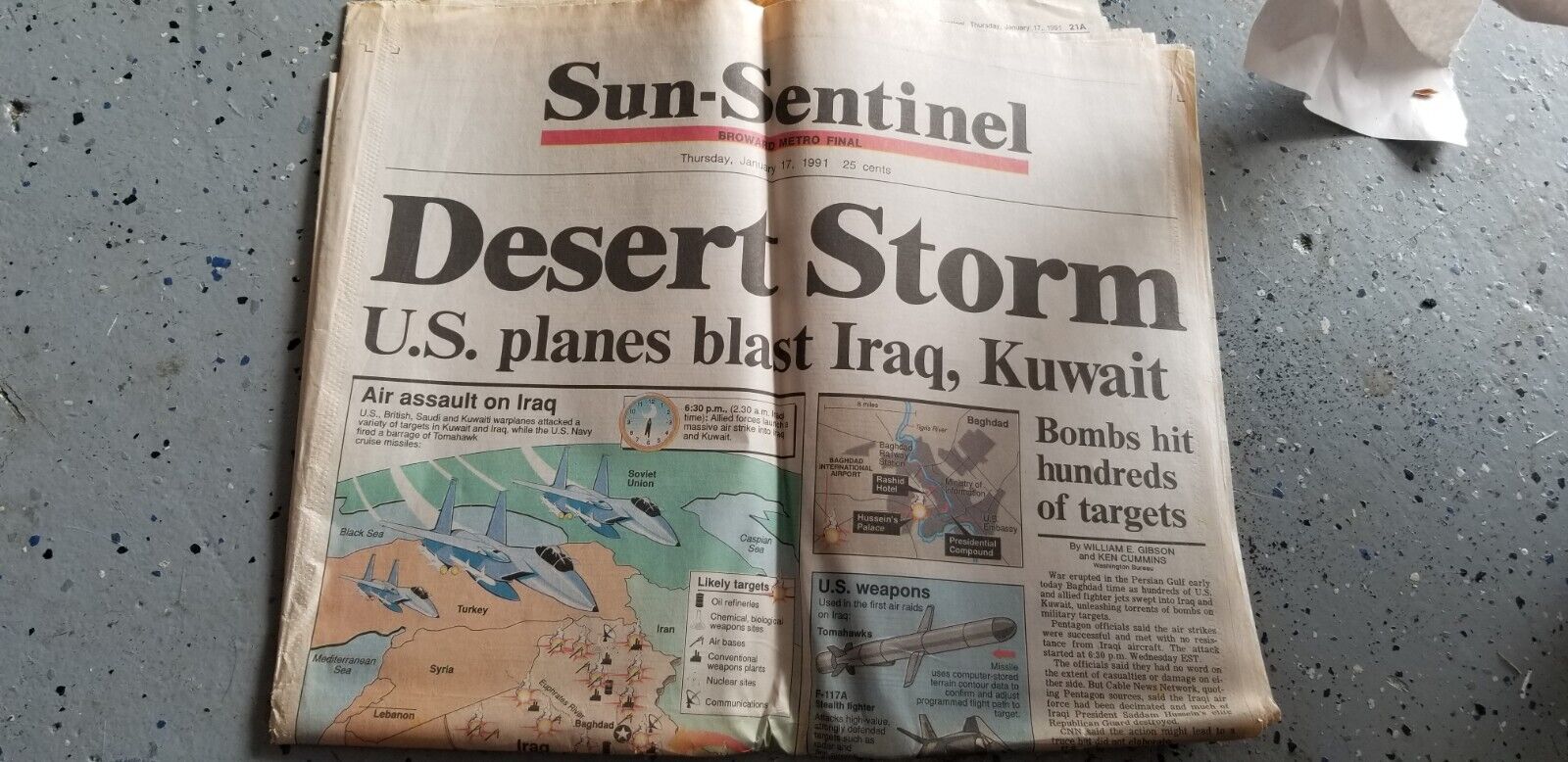 Fort Lauderdale News Sun Sentinel Desert Storm Headline January 17 1991-RARE