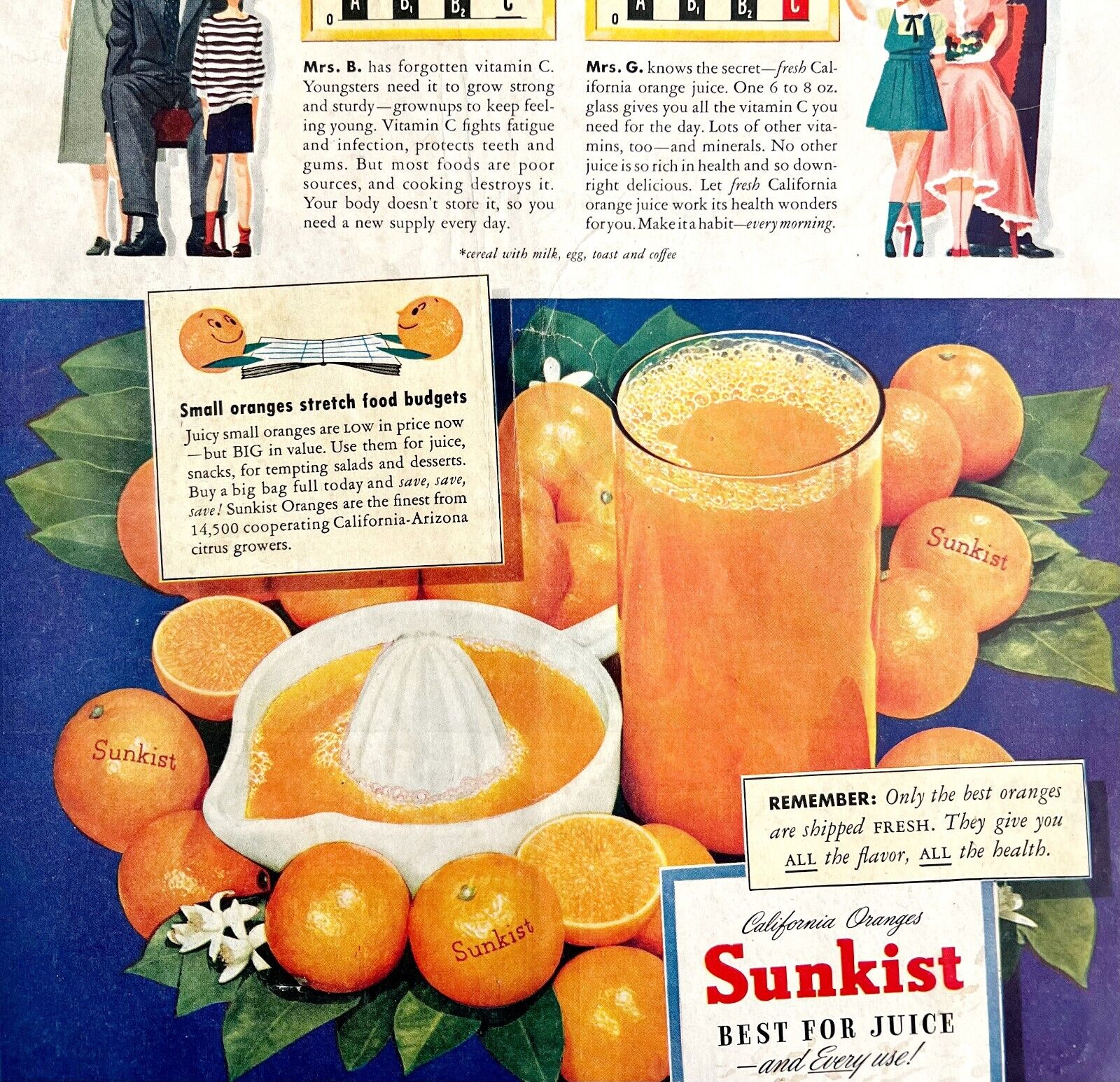 Sunkist California Oranges 1948 Advertisement Orange Juice Beverage DWHH4