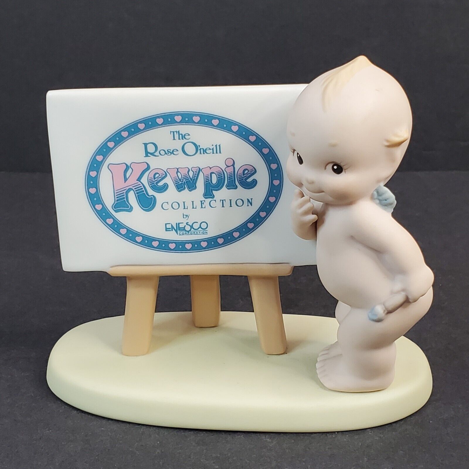 Vintage 1991 Enesco Kewpie Rose O\'Neill Sign Bisque Blue Wing Cherub Figurine