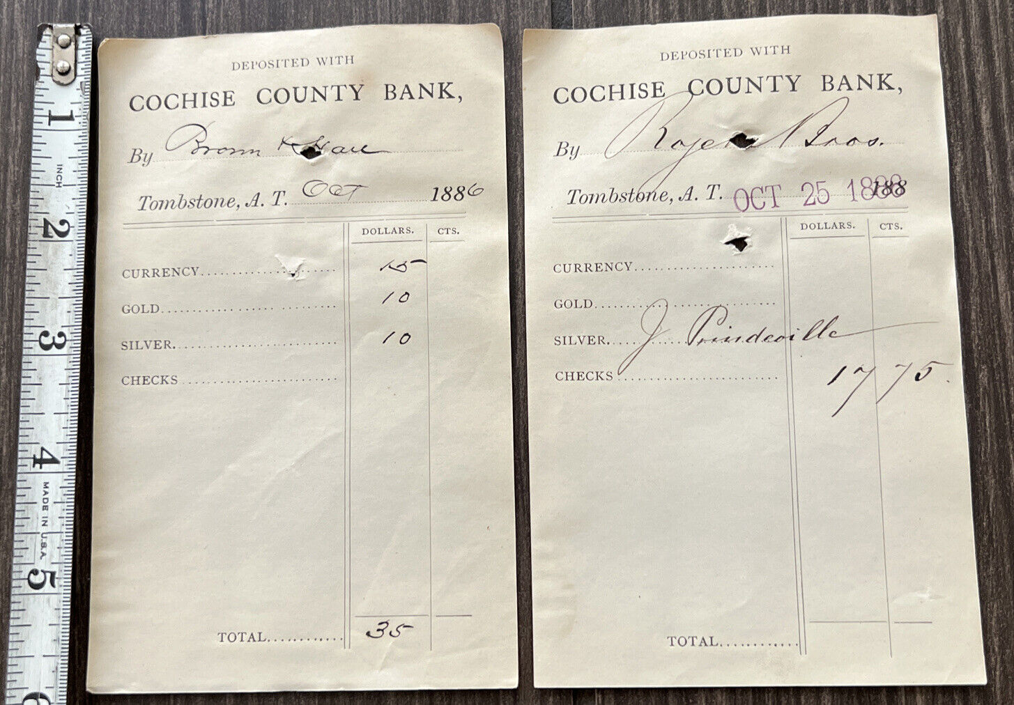 2 Antique 1886 Tombstone Bank Receipts Wild West Cowboys Original 1/1 on ebay