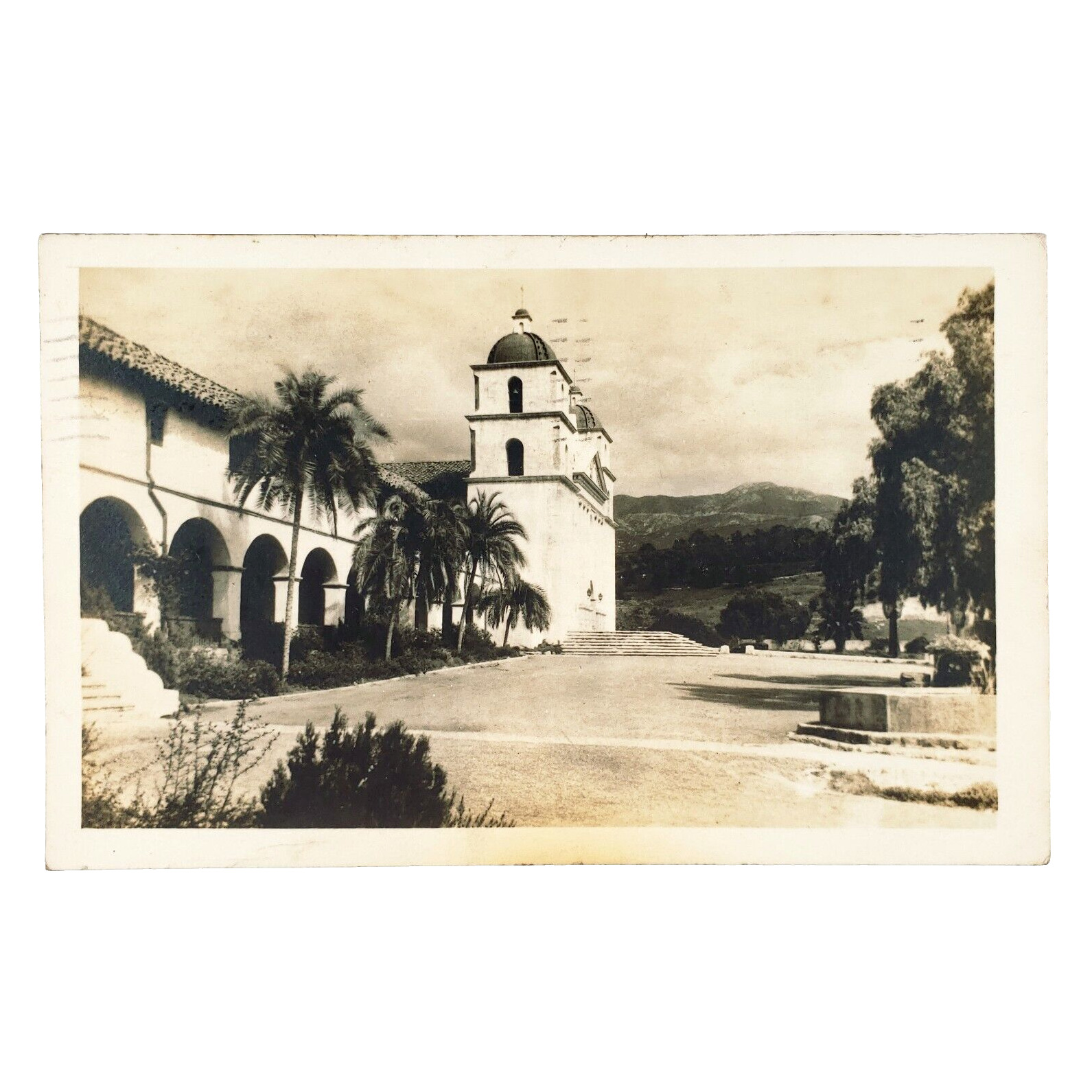 Mission Santa Barbara RPPC Postcard 1930s Old Church California Real Photo A4462