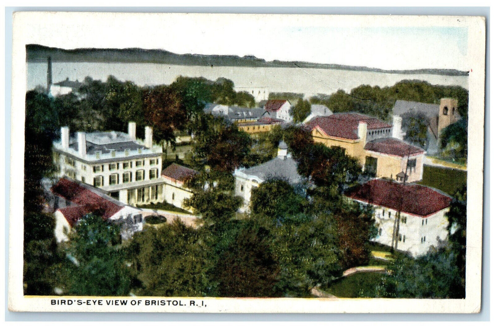 c1950's Bird's Eye View of Bristol Rhode Island RI Vintage Posted Postcard