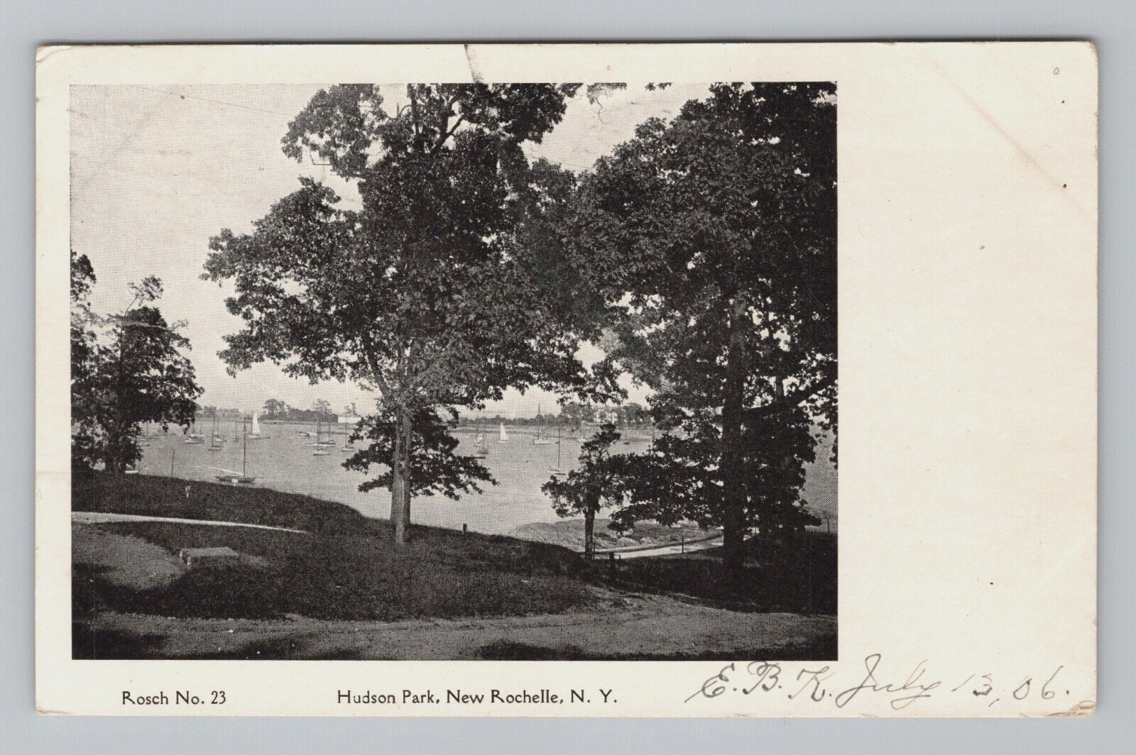 Postcard New Rochelle New York Hudson Park River Sailboats Ground View NY 1906