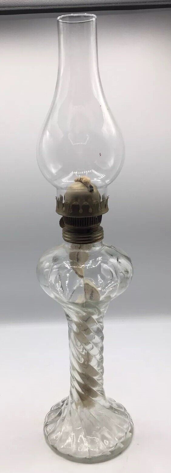 Vintage Clear Glass Hurricane Oil Lamp 44 Cm  Tall
