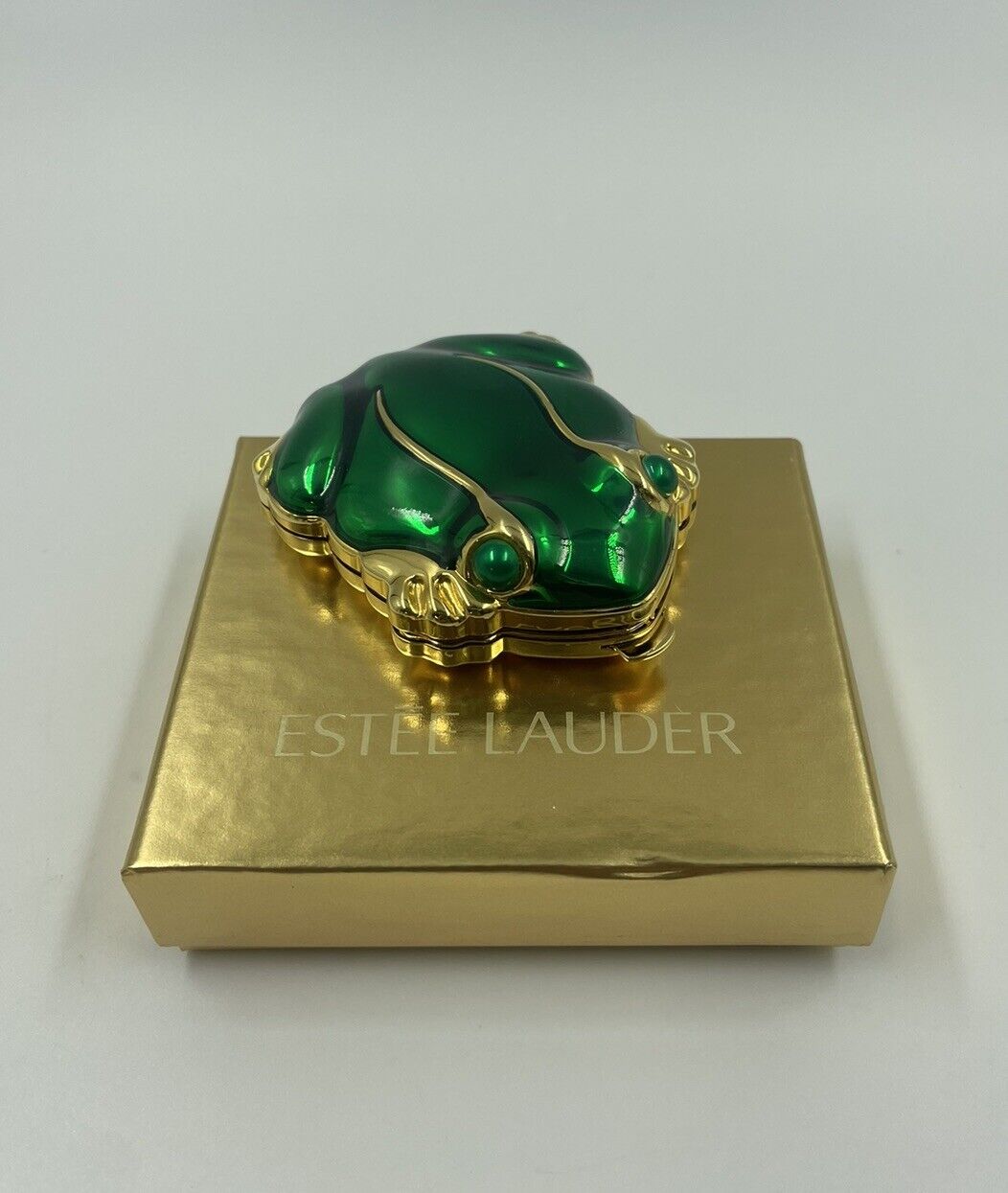 Estee Lauder Frog Compact Pressed Powder Mirror Green Enamel Toad Vintage IOB