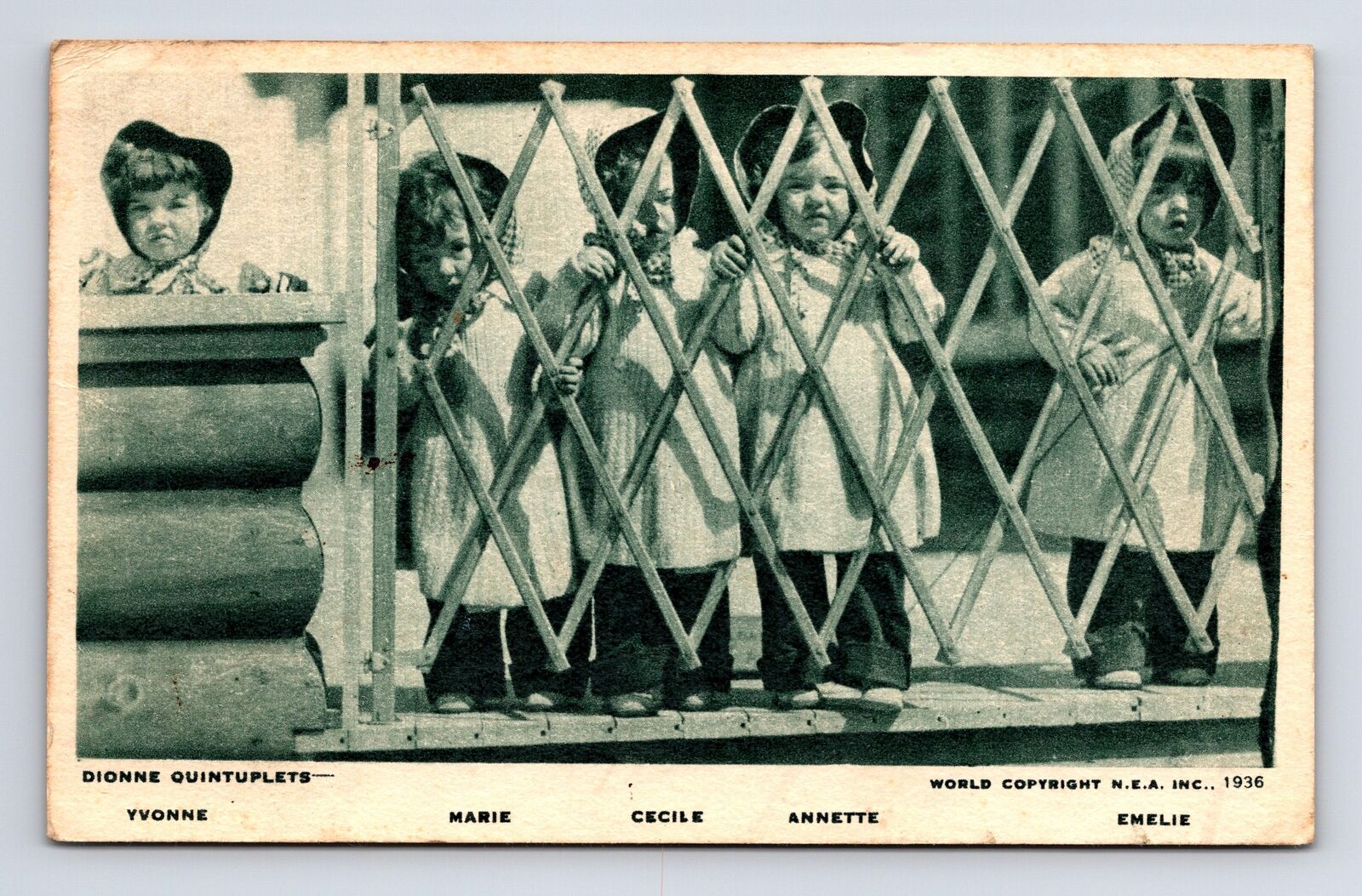 c1938 The Dionne Quintuplets Bonnets at Callander Ontario ON DB Postcard