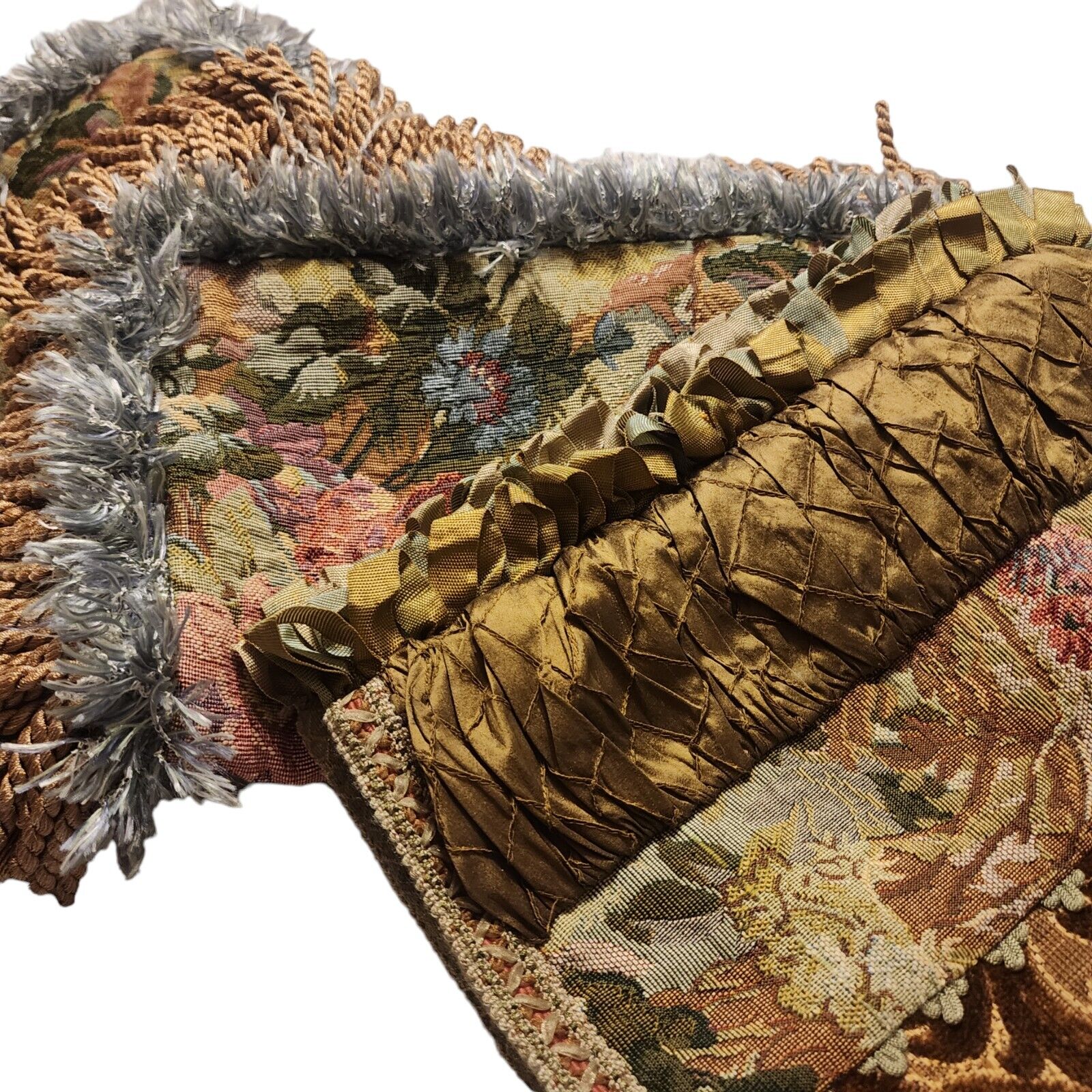 Sweet Dreams Neiman Marcus Pillow Coverlet Set 5 Tapestry Fringe European Floral