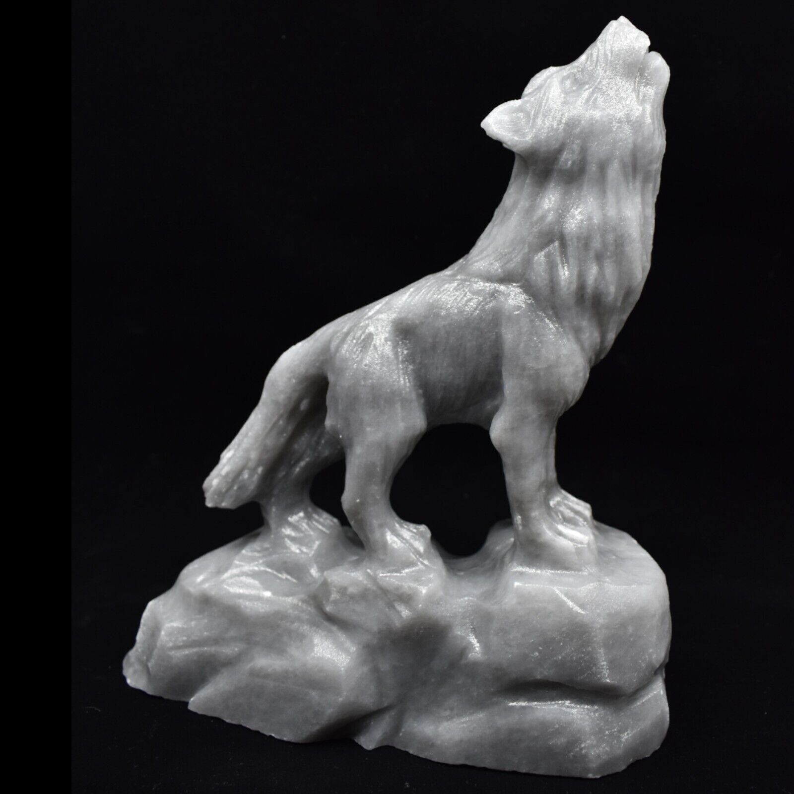 Marble Gray Wolf Statue, Handmade Wolf Sculpture