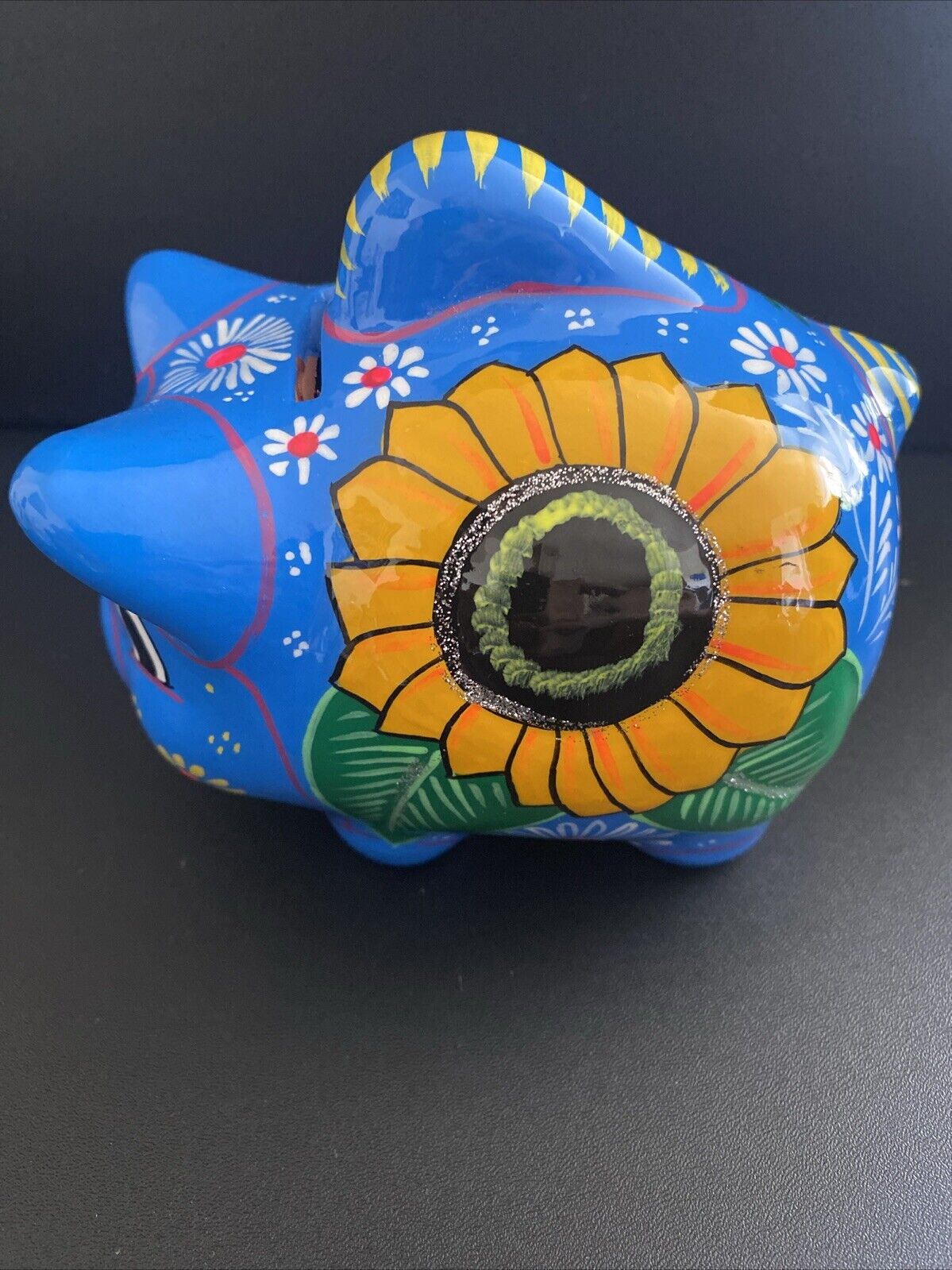 Vibrant Talavera Piggy Bank | Colorful Handmade Mexican Art Sun Flower Theme
