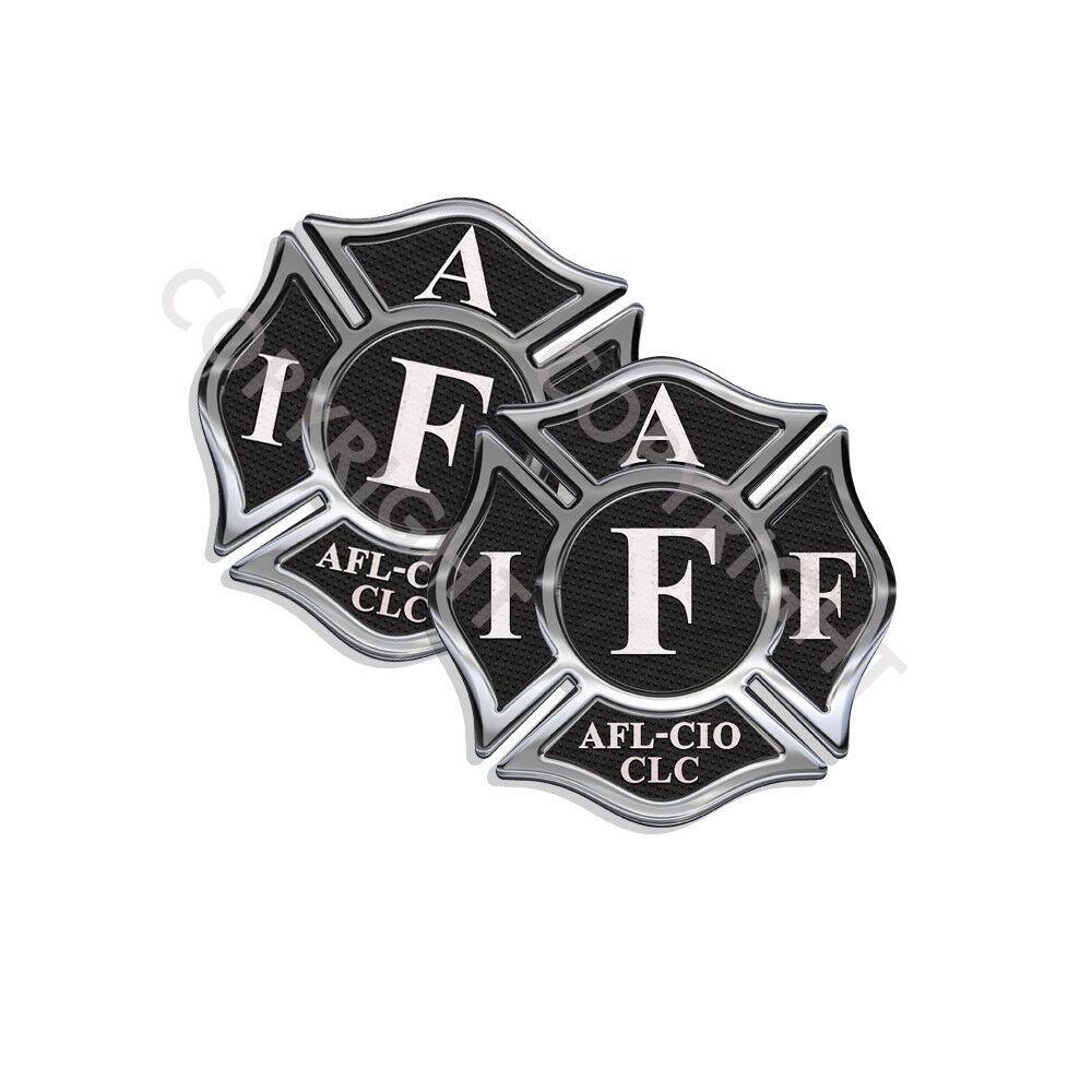 IAFF Sticker Decals 2pack Firefighter Int\'l Maltese Cross Black White 4\