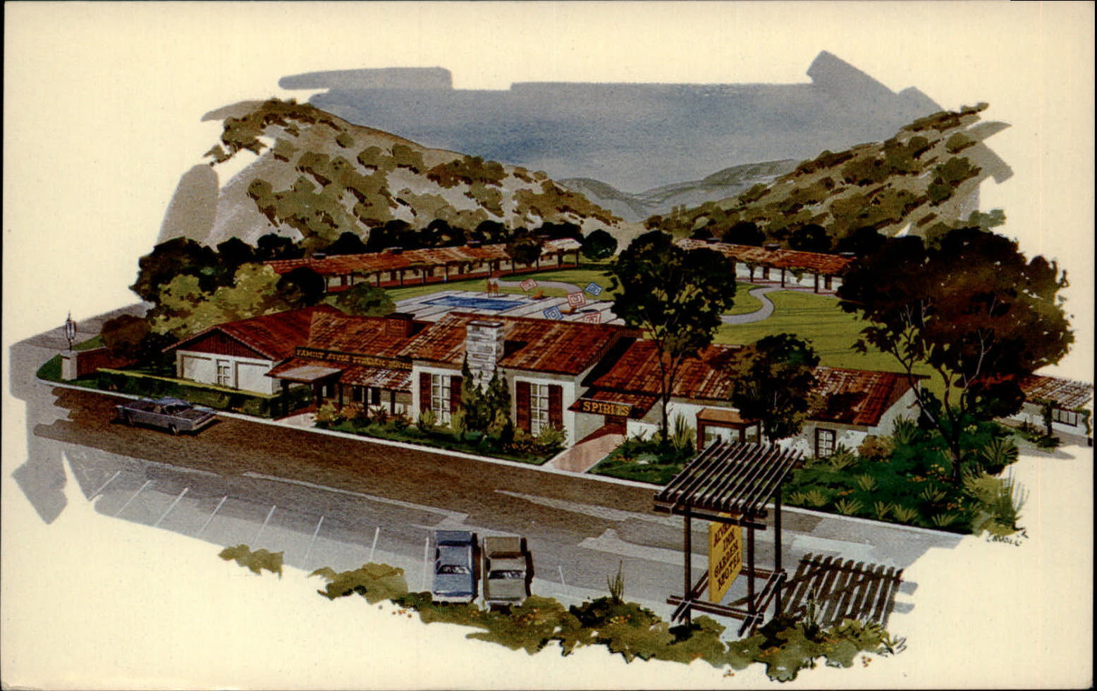 California Ignacio ~ Marin County ~ Alvarado Inn artist rendered aerial postcard