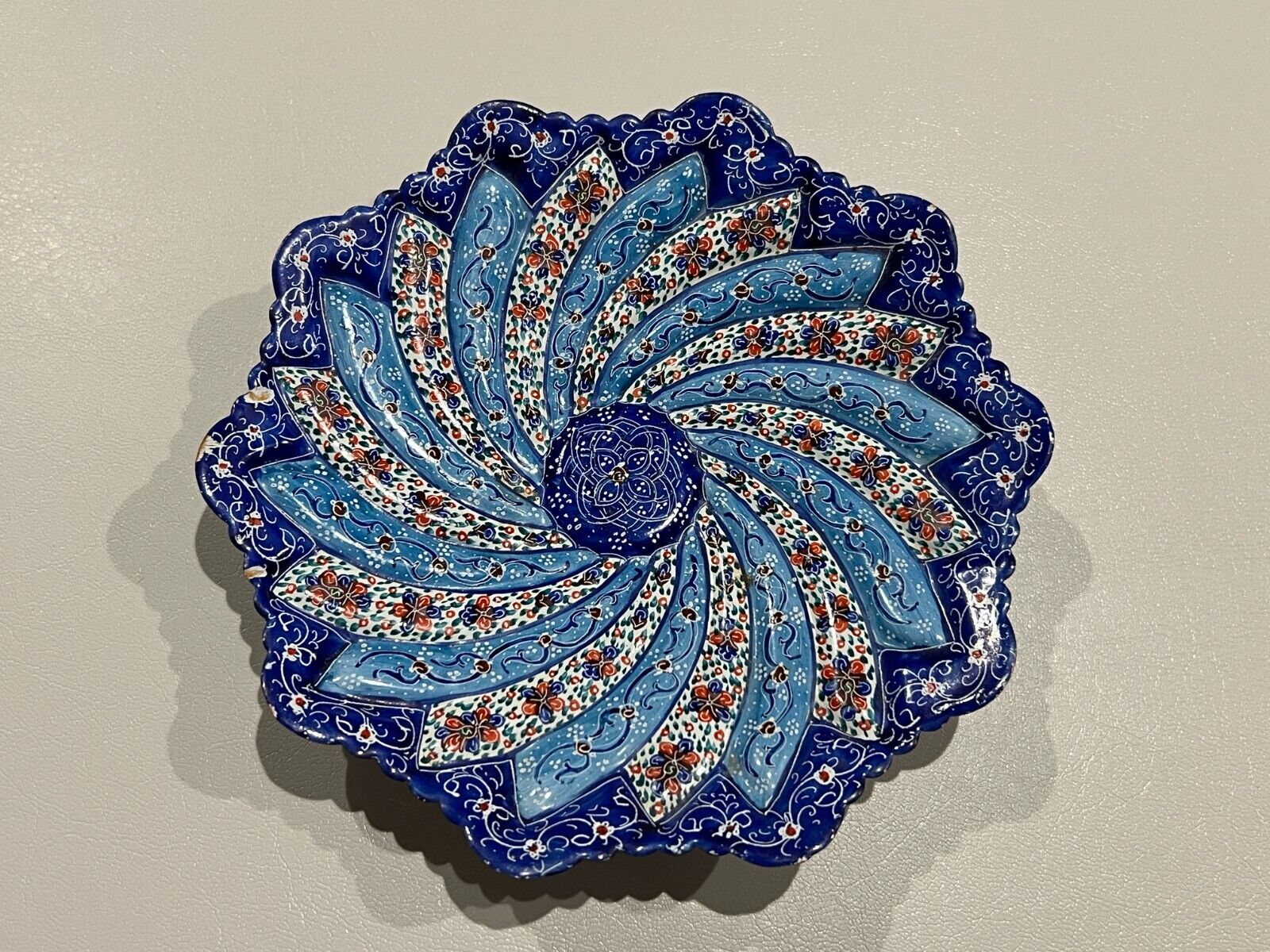 Vintage Persian Minakari Detail Hand-Painted Copper Wall Hanging Plate, 6 1/4\