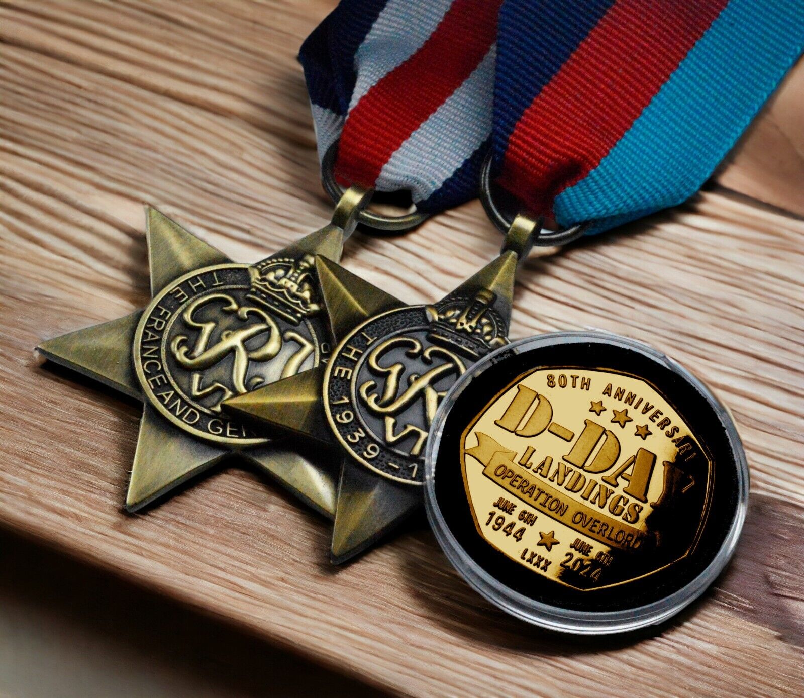 D-DAY LANDINGS 80th Anniversary Commemorative Coin and Campaign Star Medals Set