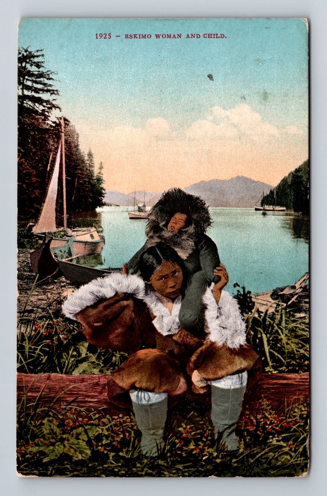 Woman And Child, People, Antique, Vintage c1919 Postcard