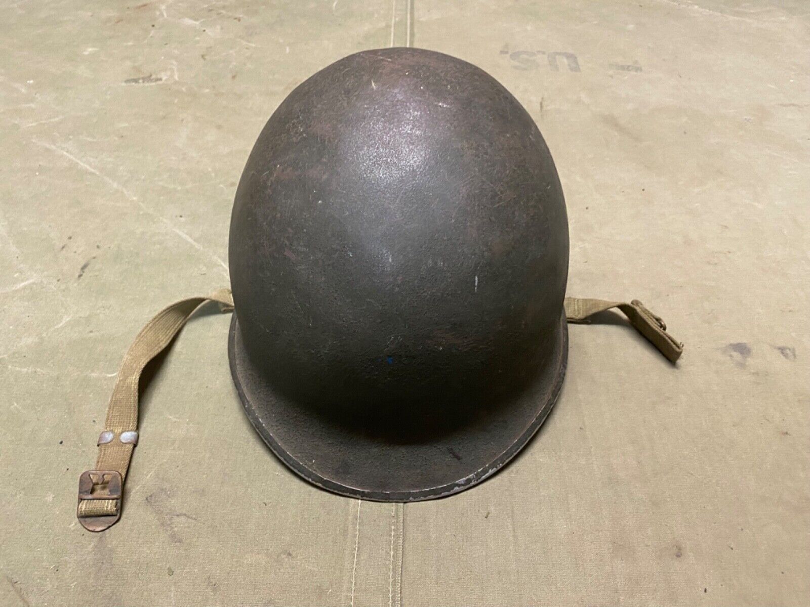 ORIGINAL WWII US ARMY M1 HELMET SHELL, FRONT  SEAM, FIXED BAIL ORIGINAL PAINT
