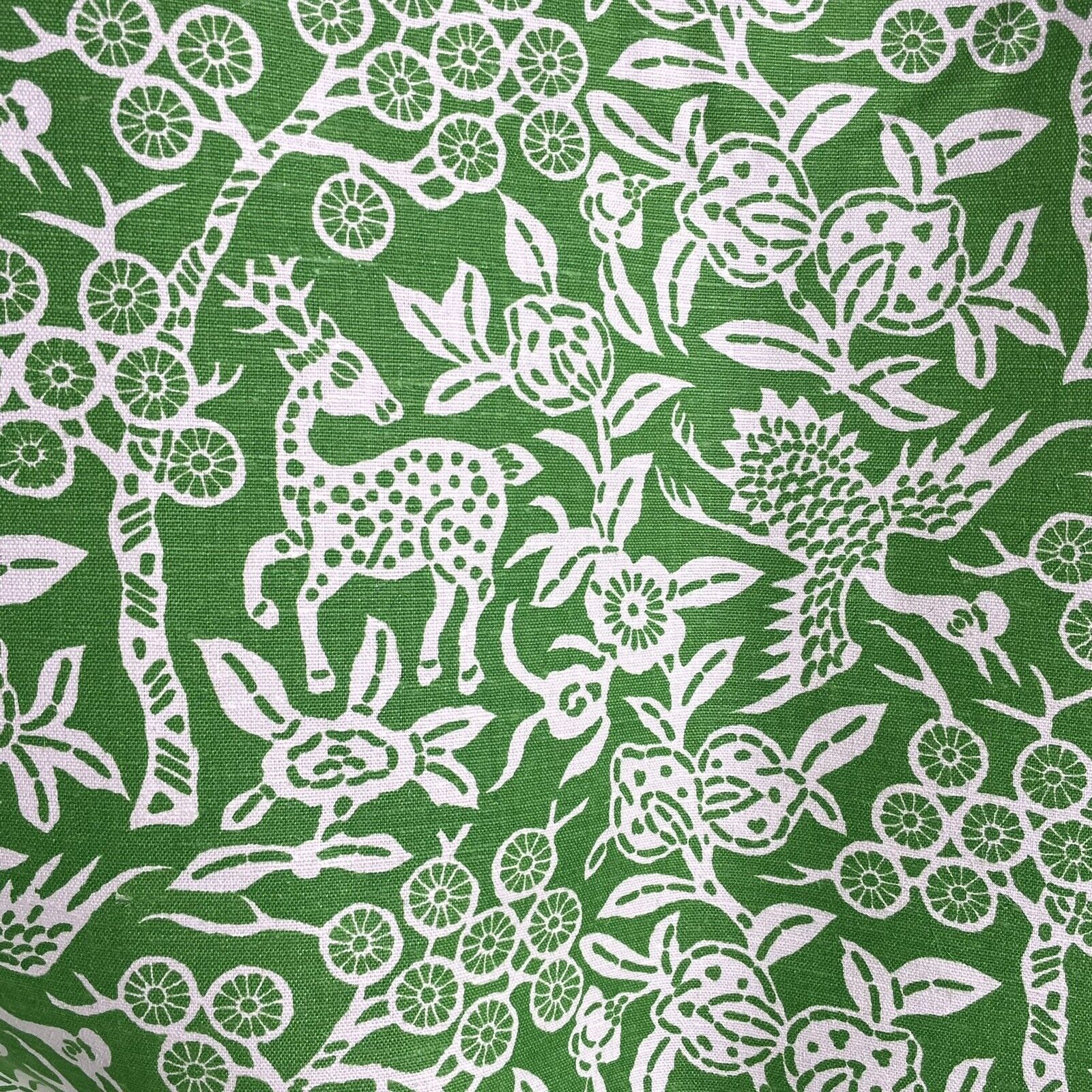 Vintage Brunschwig & Fils HAPPINESS Hand Print Fabric Green 55” Wide BTY
